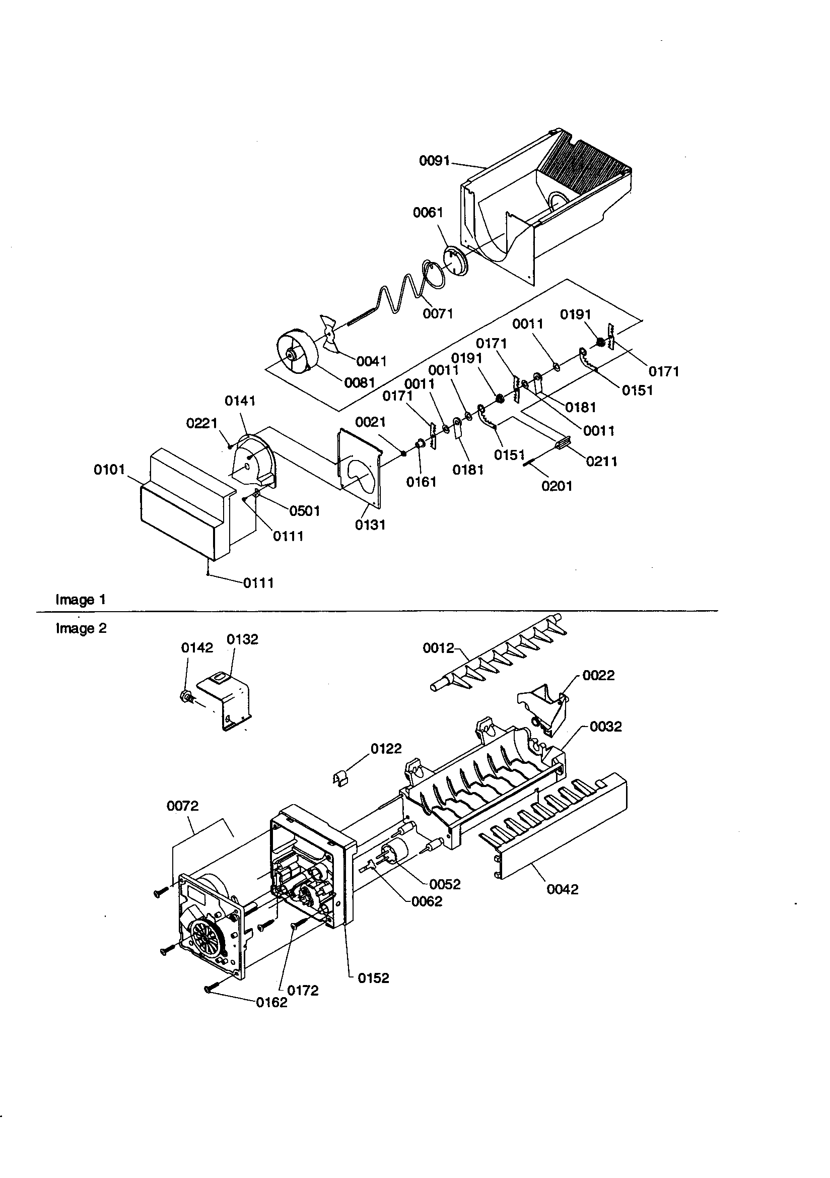 Amana SCD23VW-P1315303WW ice bucket auger/ice maker diagram
