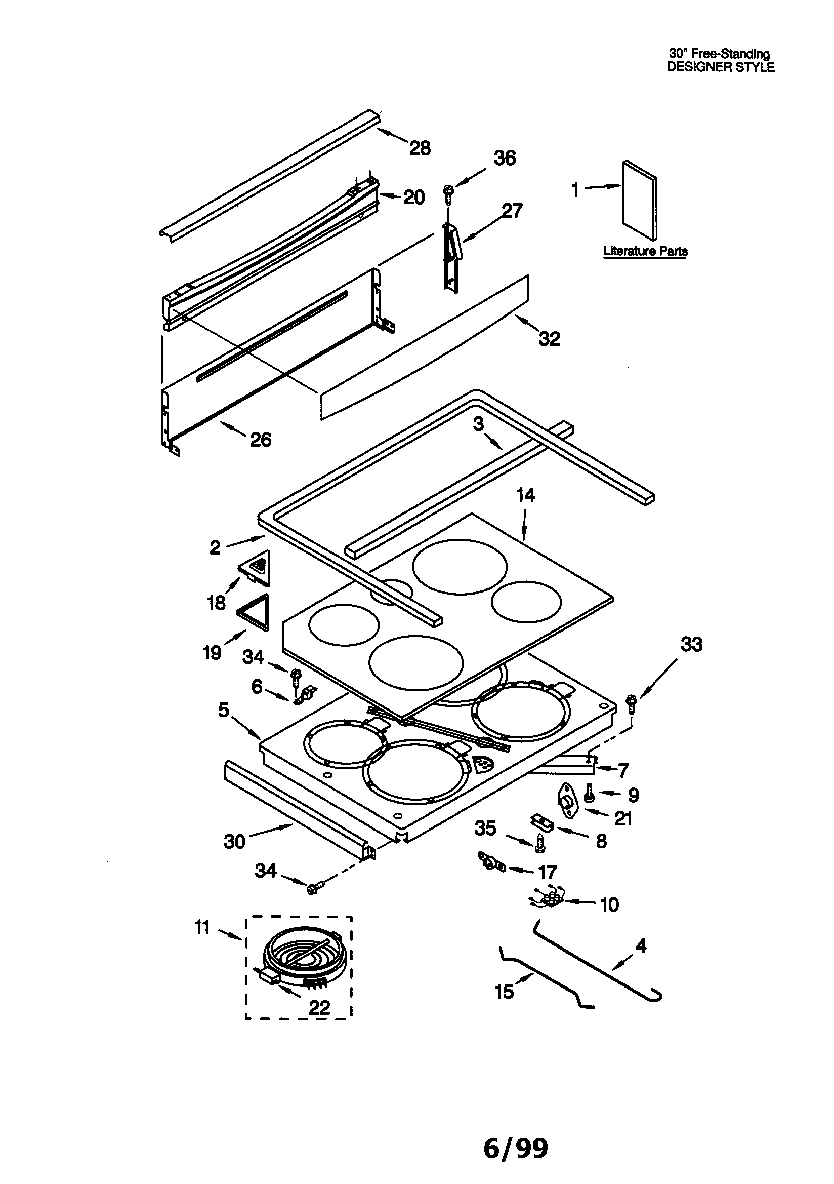 KitchenAid KERC601HWH0 cooktop diagram