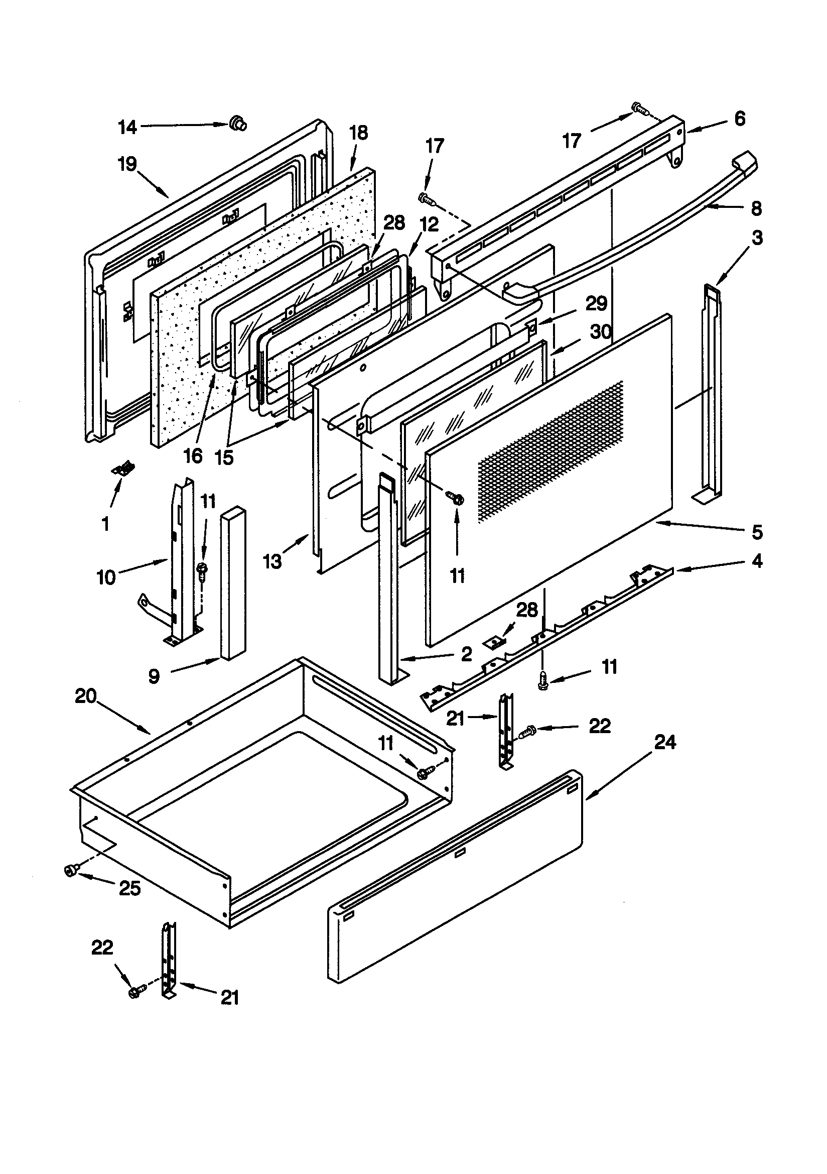 KitchenAid KERC601HWH0 door and drawer diagram