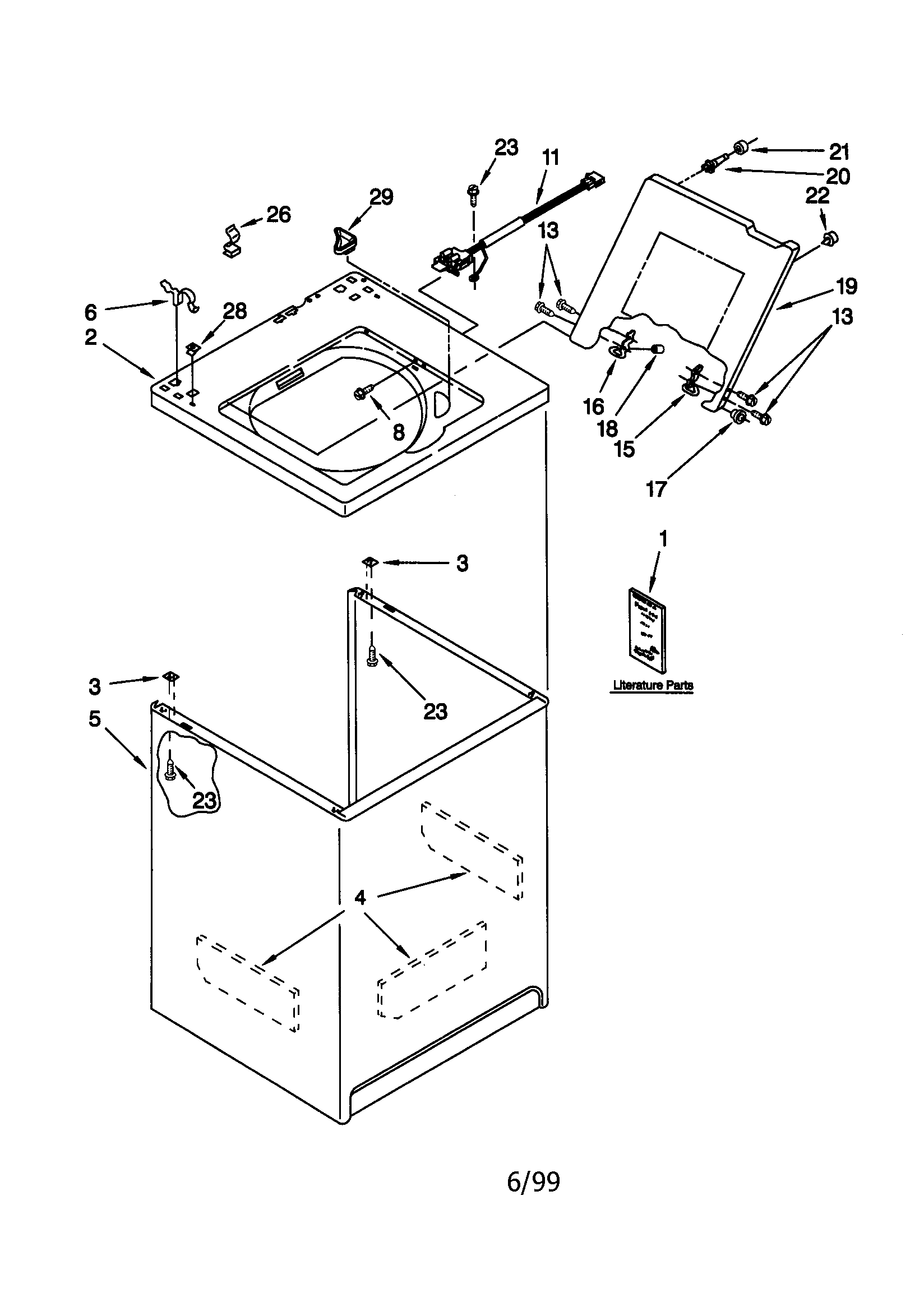 Kenmore 11020722990 top and cabinet diagram