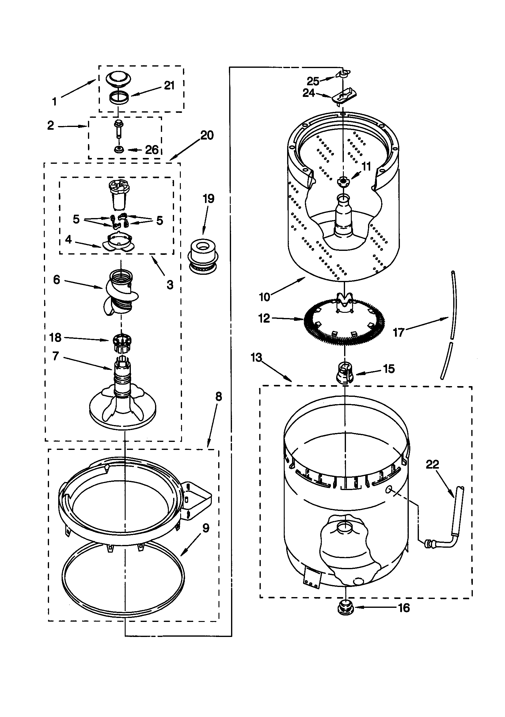 Kenmore 11020722990 agitator/basket/tub diagram