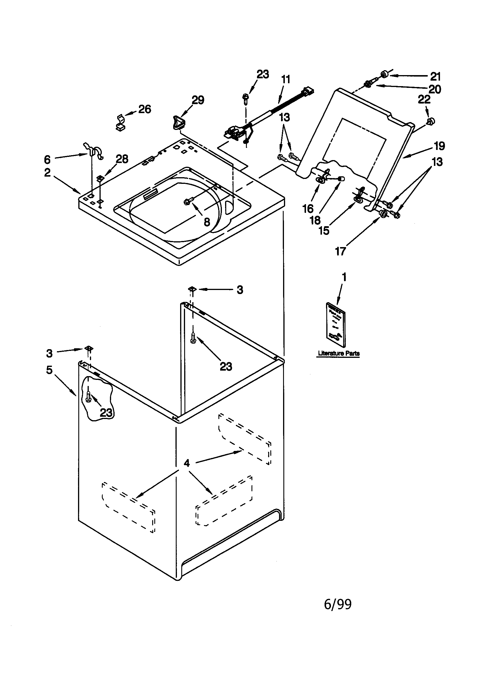 Kenmore 11020842990 top and cabinet diagram