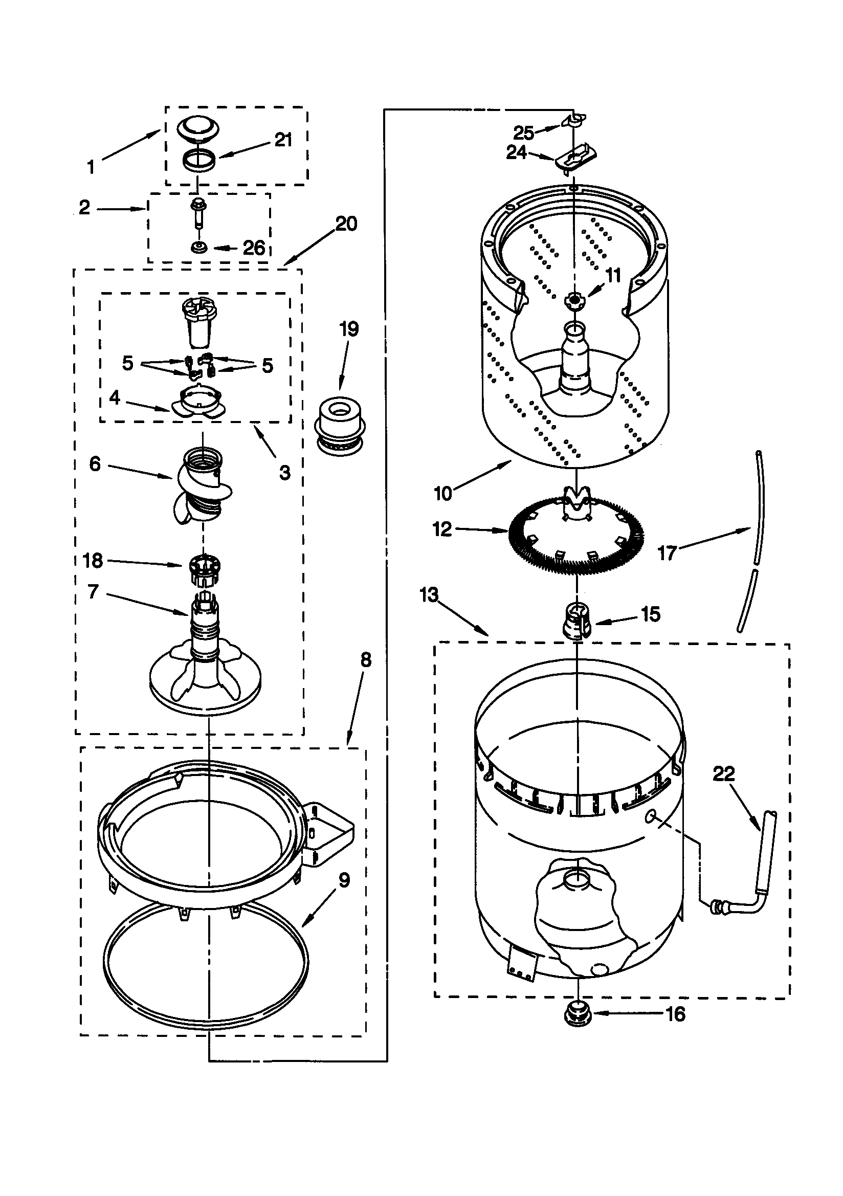 Kenmore 11020842990 agitator/basket/tub diagram