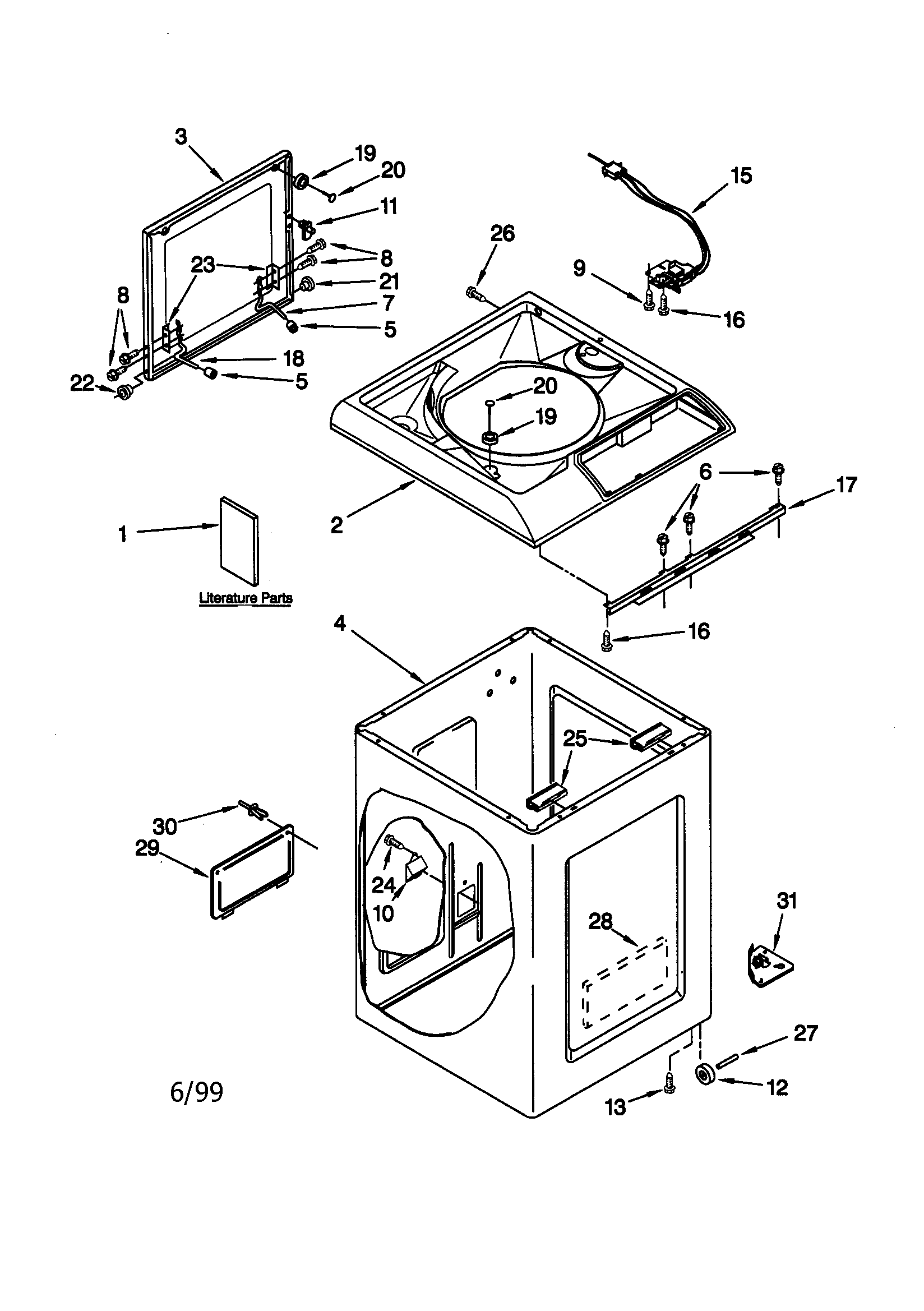 Kenmore 11049722990 top and cabinet diagram