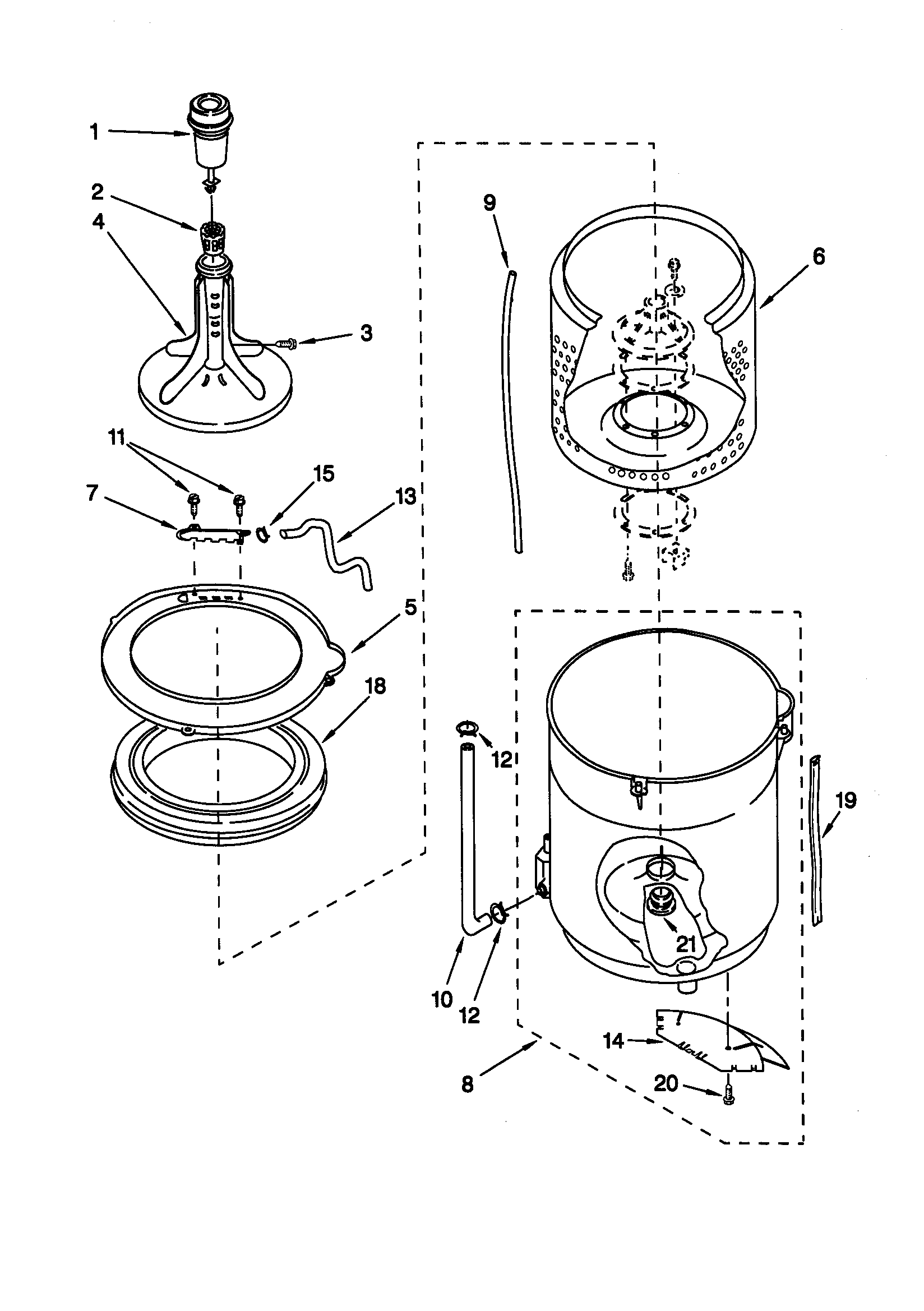 Kenmore 11049722990 agitator/basket/tub diagram