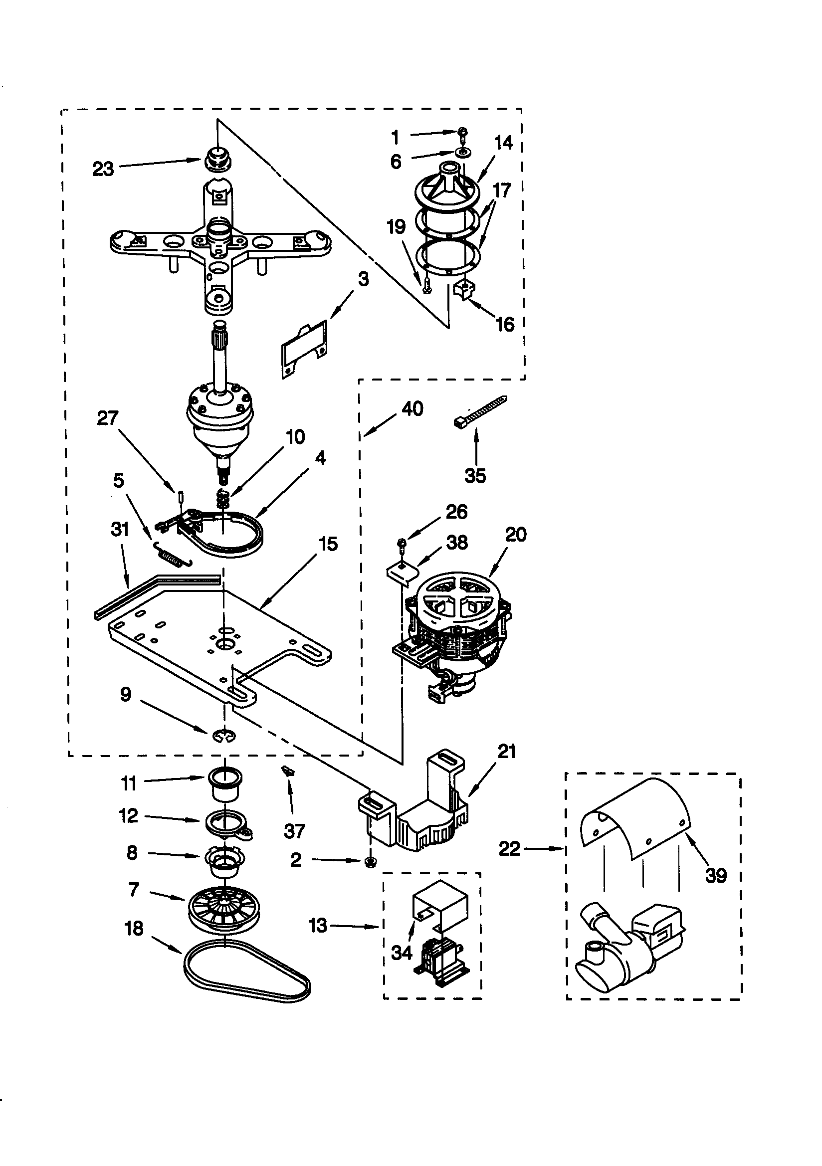 Kenmore 11049722990 transmission/motor/pump diagram