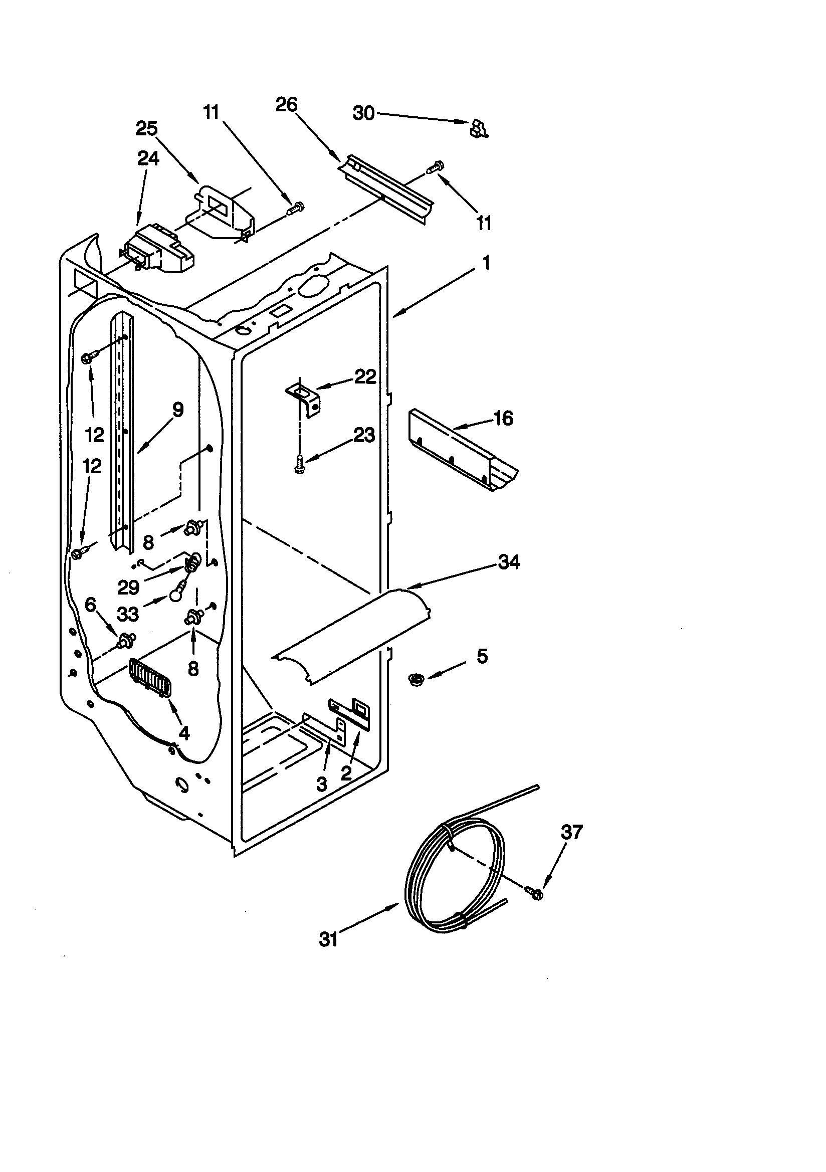 KitchenAid KSRE25FHBT00 refrigerator liner diagram