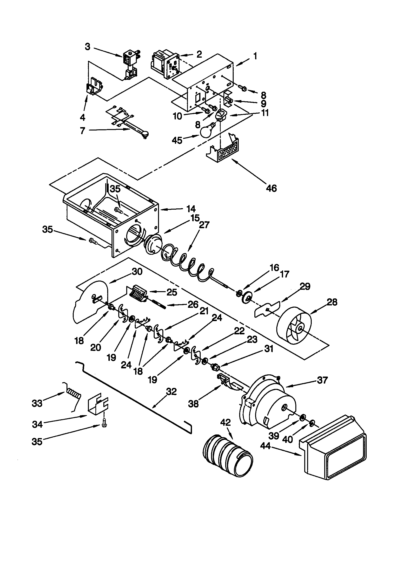 KitchenAid KSRE25FHBT00 motor and ice container diagram