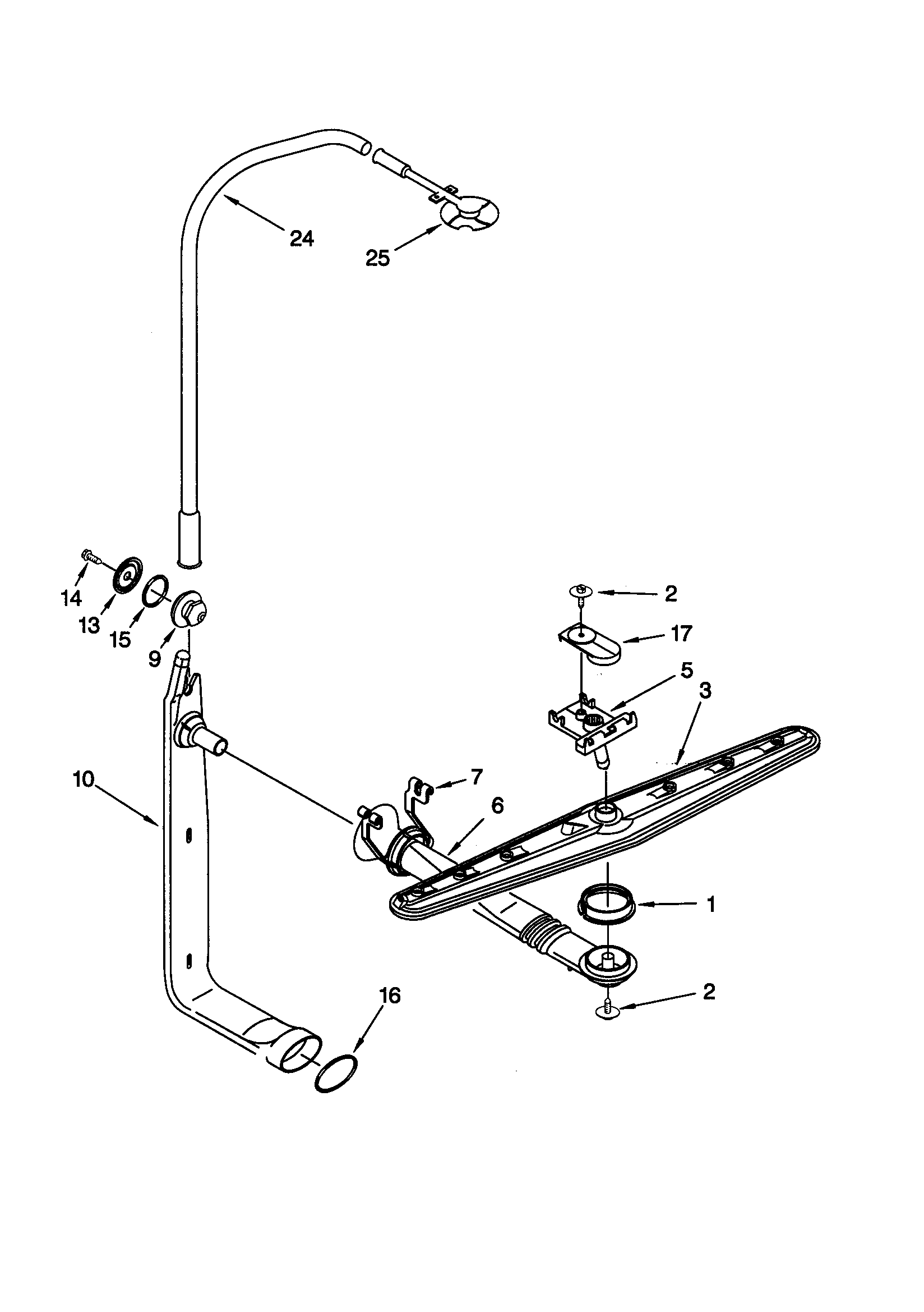 KitchenAid KUDR25SHWH1 upper wash/rinse diagram