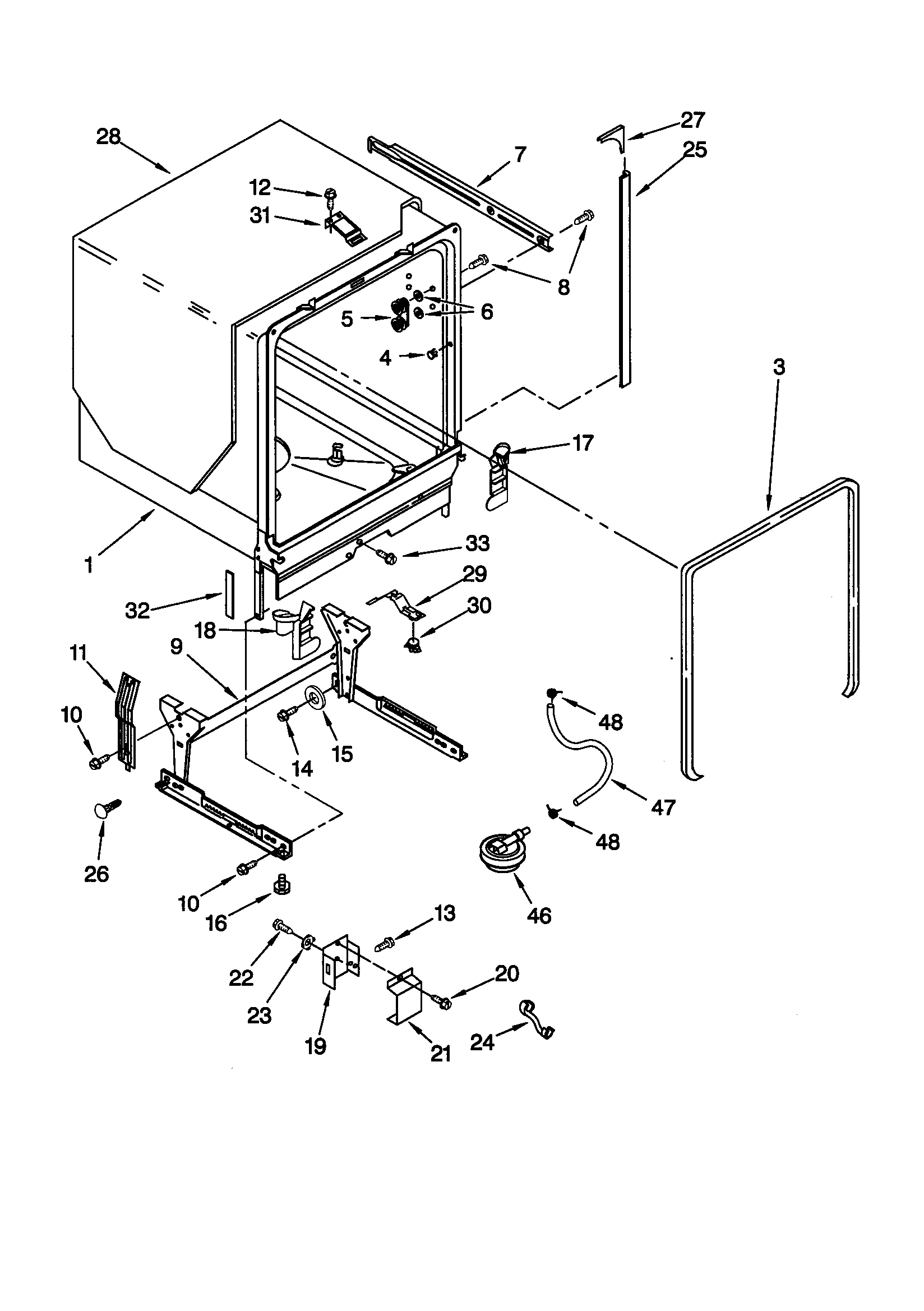 KitchenAid KUDR25SHWH1 tub/frame diagram