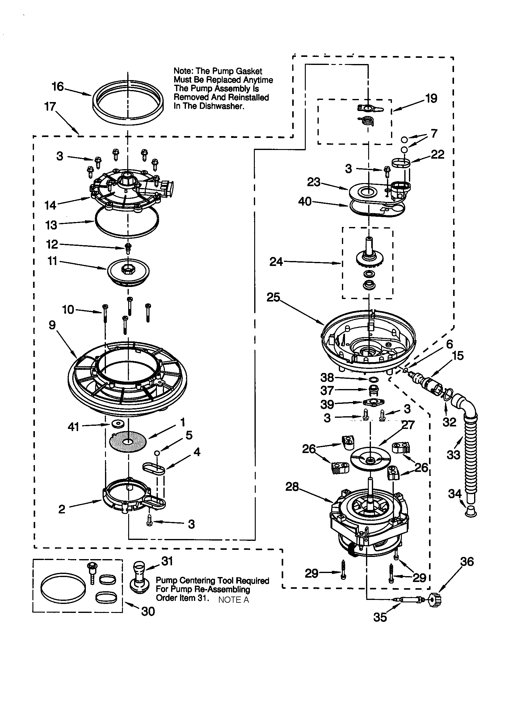 KitchenAid KUDR25SHWH1 pump and motor diagram