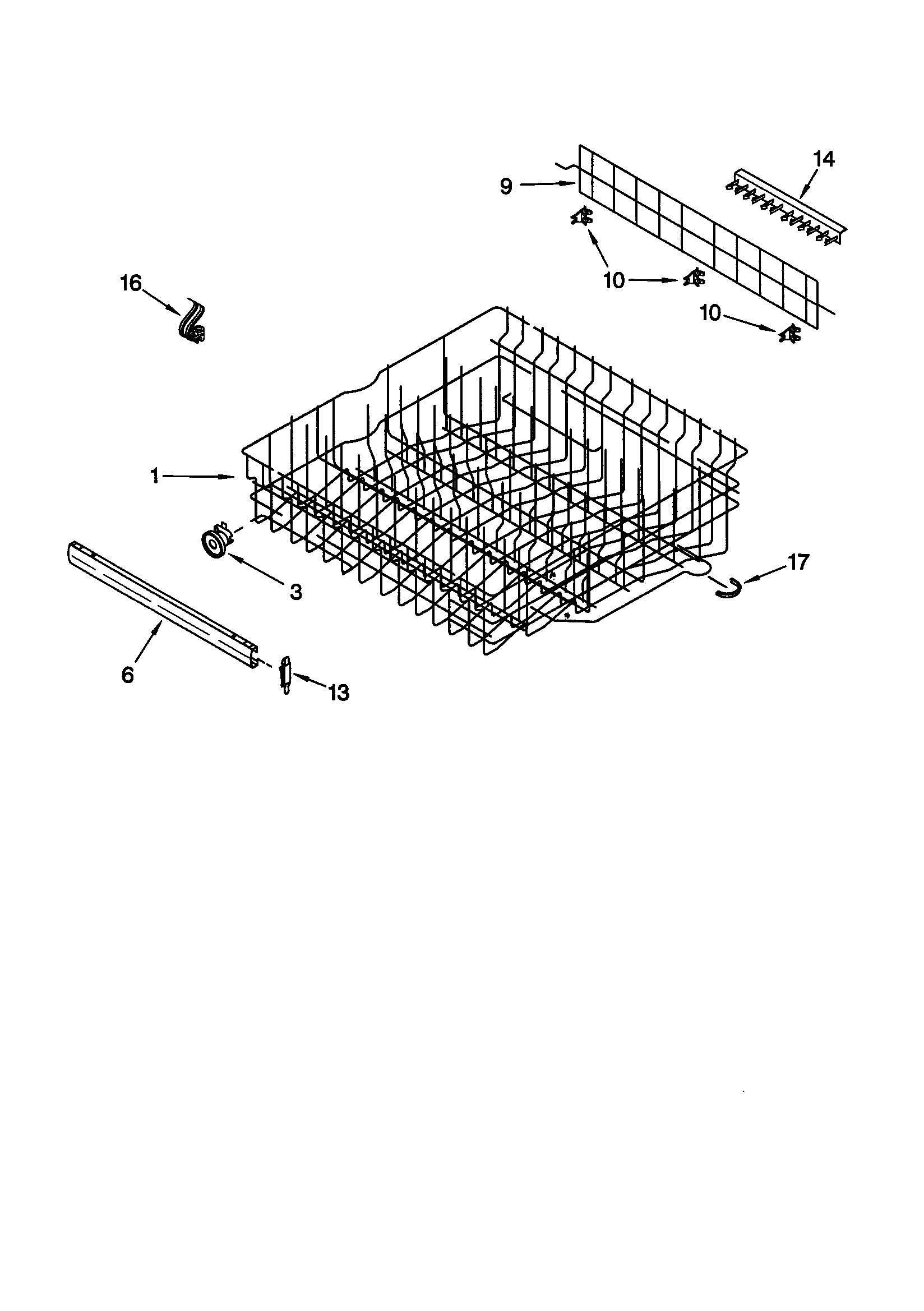 KitchenAid KUDR25SHWH1 upper rack/track diagram