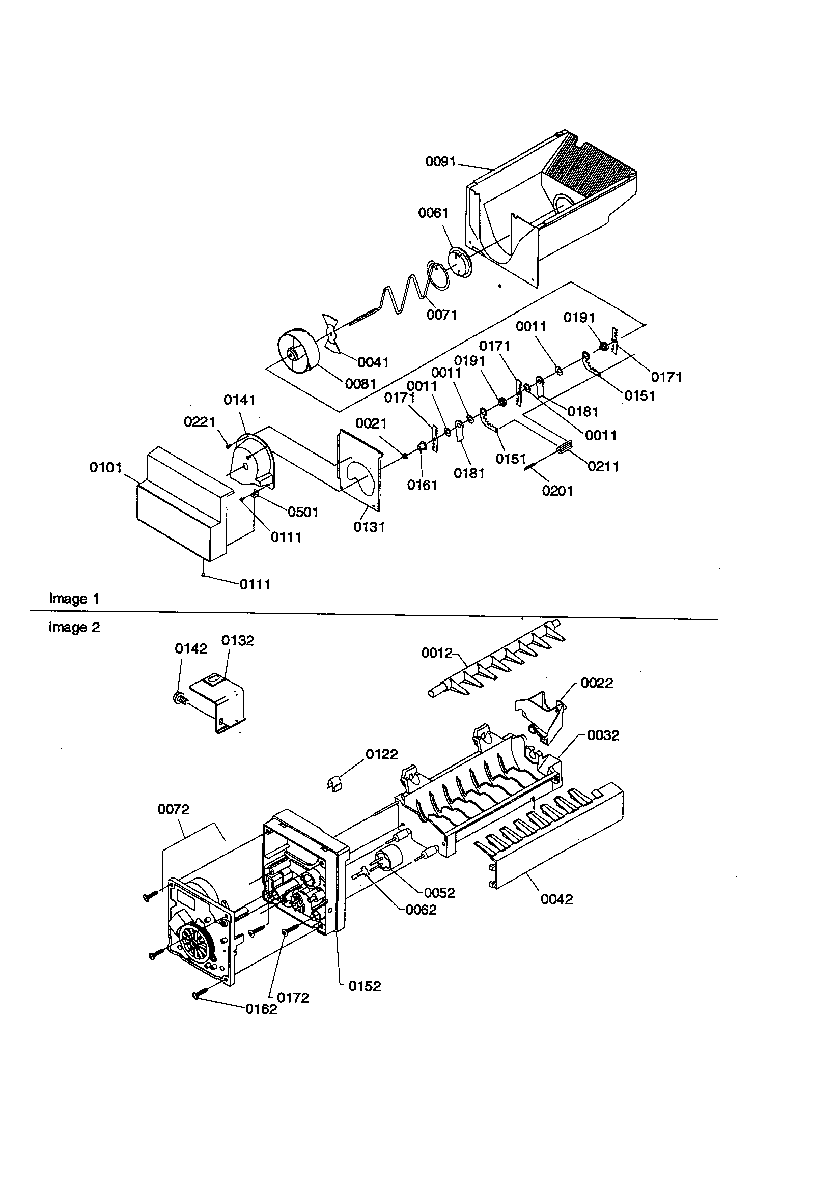 Amana SBD21VL-P1315502WL ice bucket auger and ice maker diagram