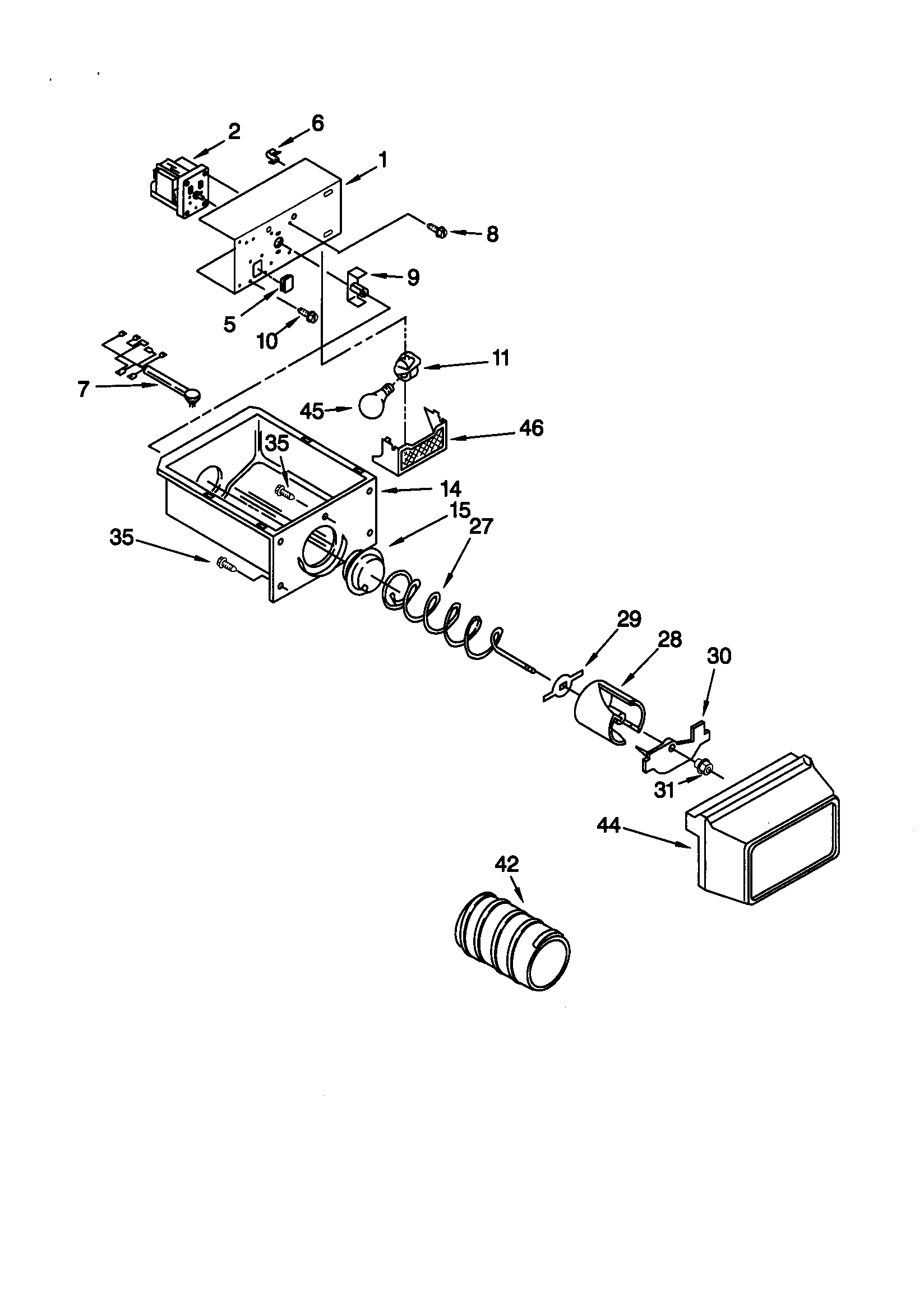 Kenmore 10659537990 motor and ice container diagram