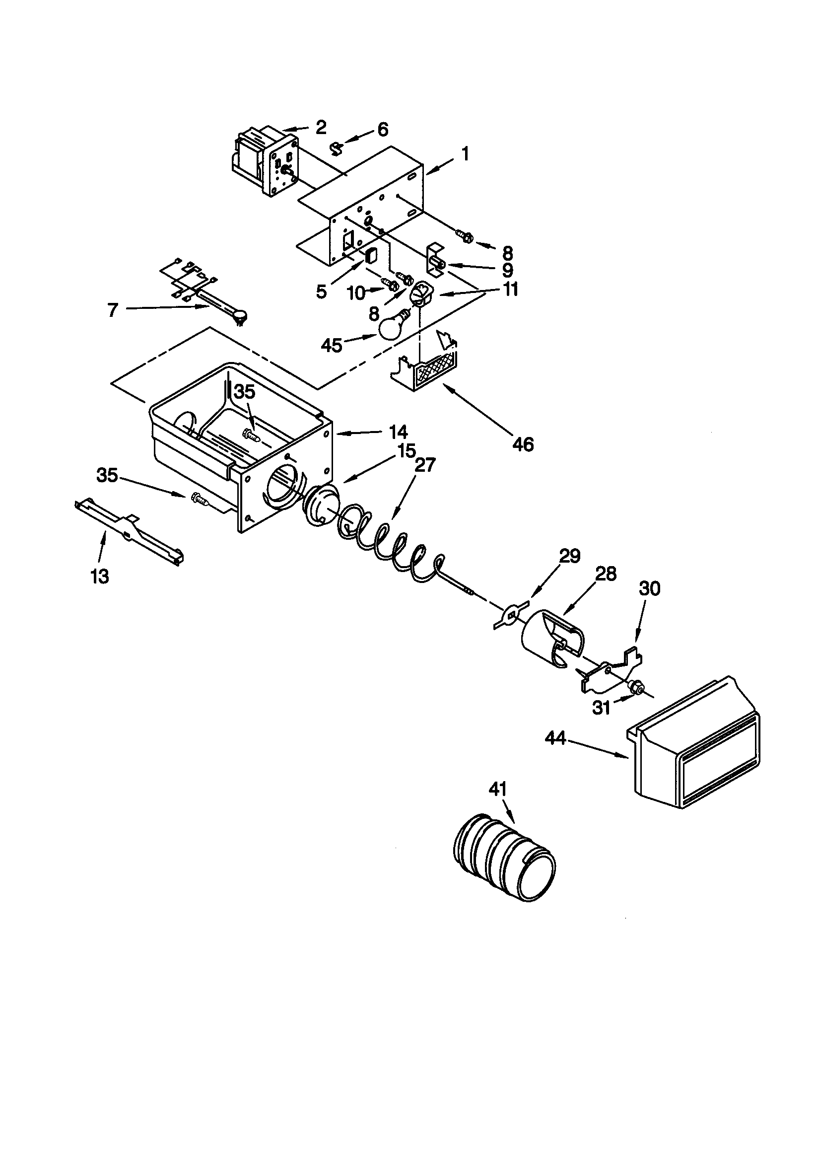 Kenmore 10659237990 motor and ice container diagram