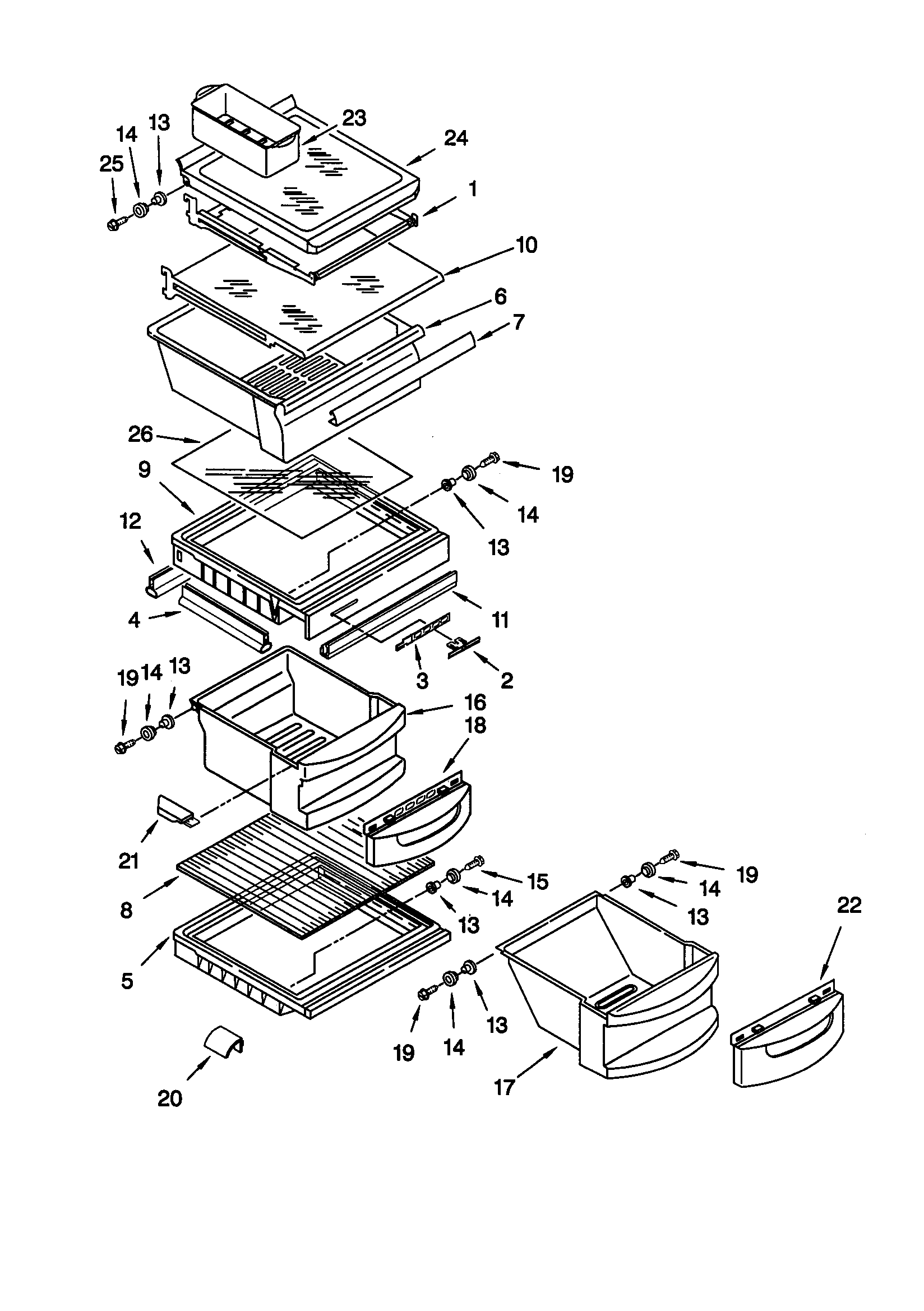 KitchenAid KSRS27FGBL02 refrigerator shelf diagram