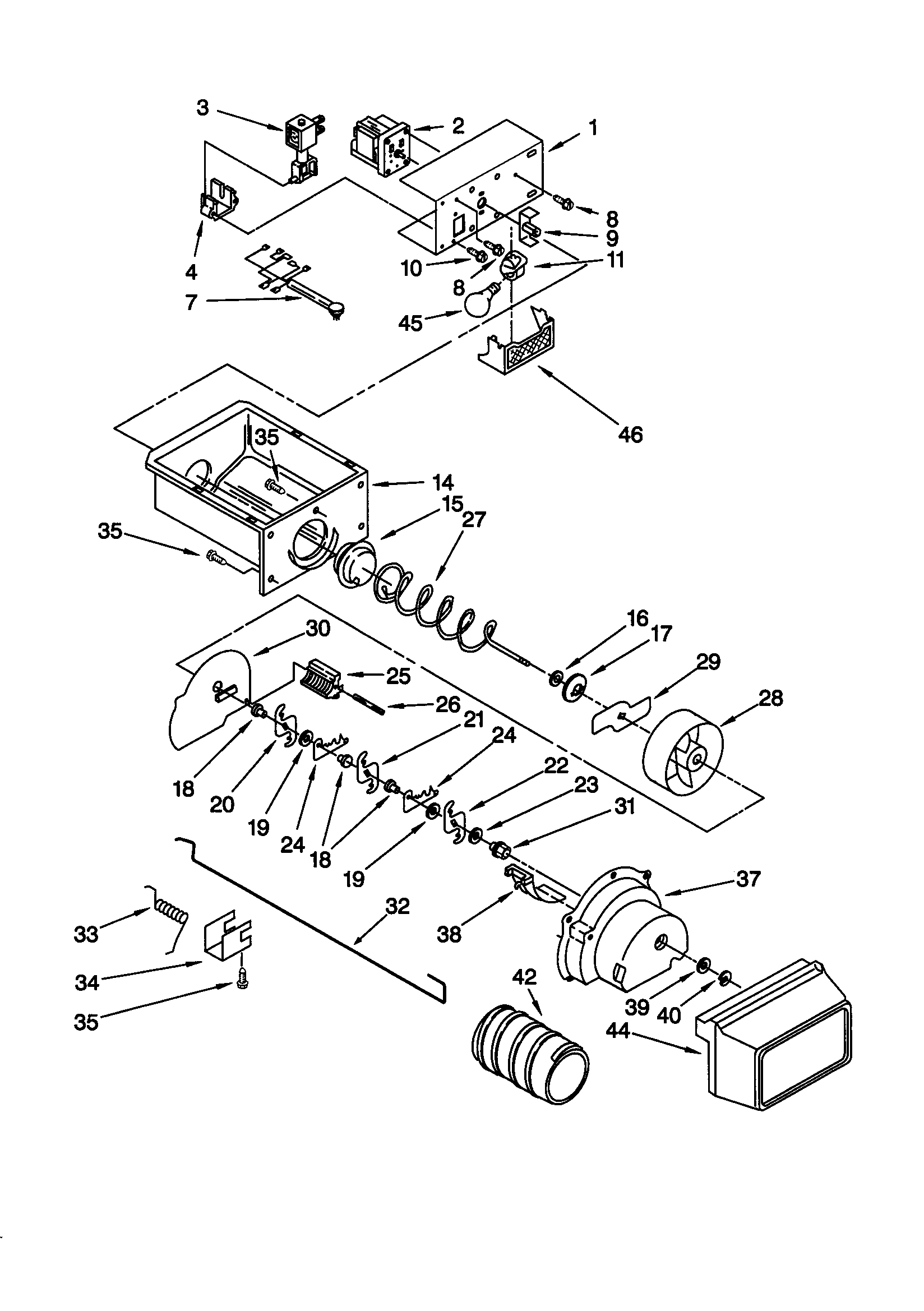 KitchenAid KSRS27FGBL02 motor and ice container diagram