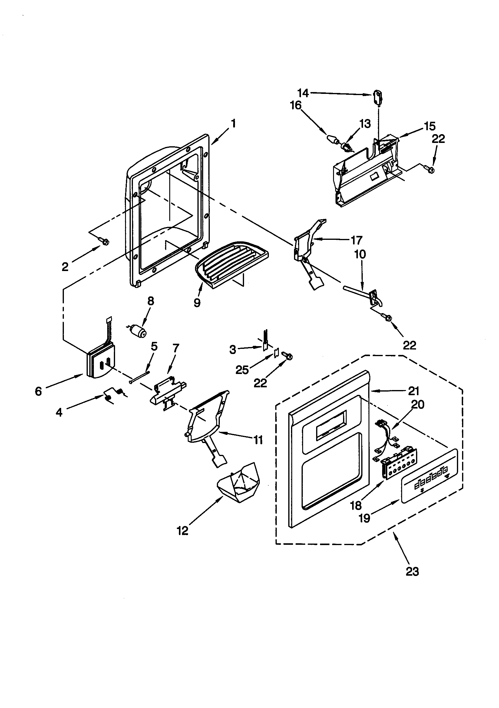 KitchenAid KSRS27FGBL02 dispenser front diagram