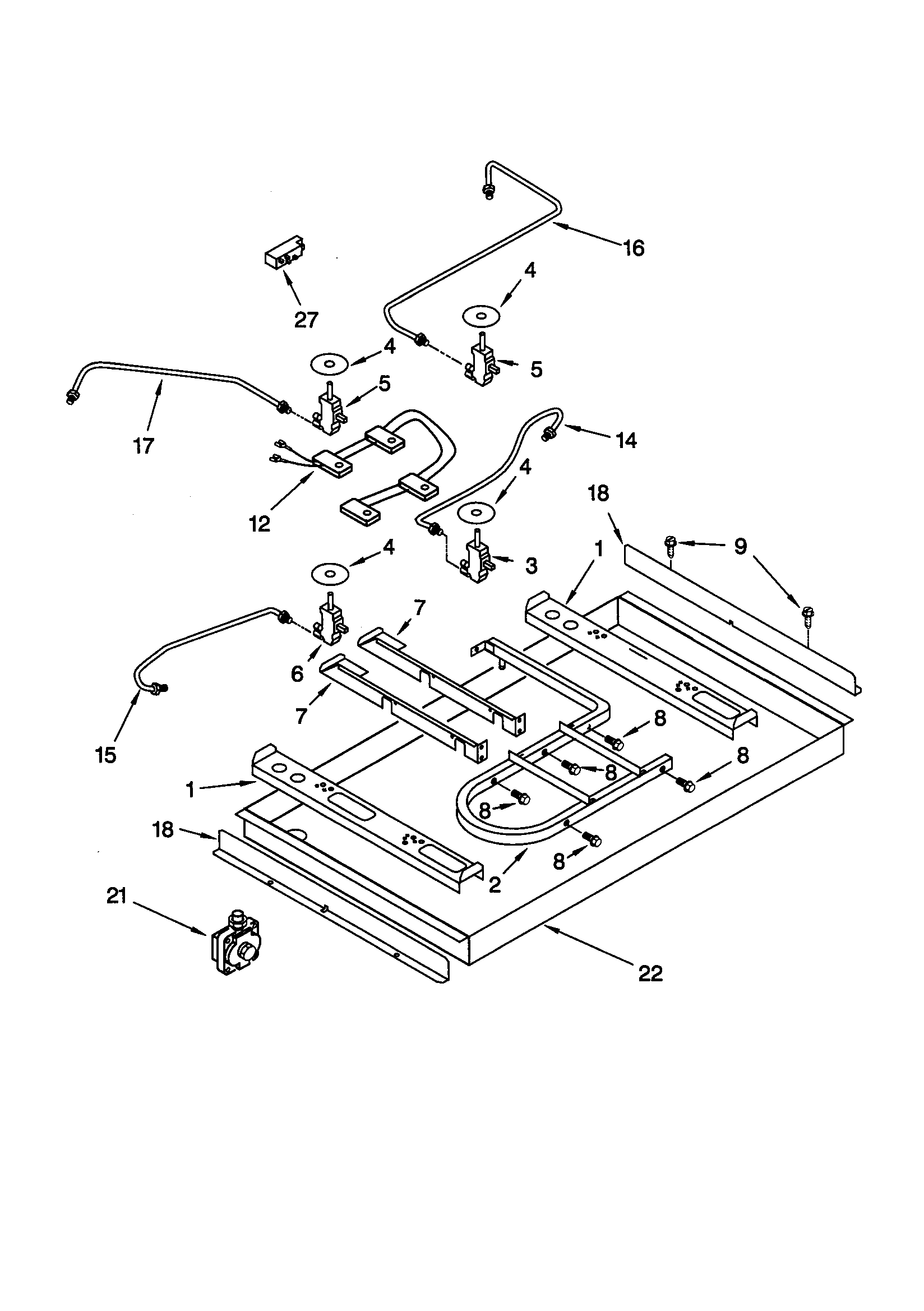 KitchenAid KGCT365GBT0 burner box/gas valves/switches diagram