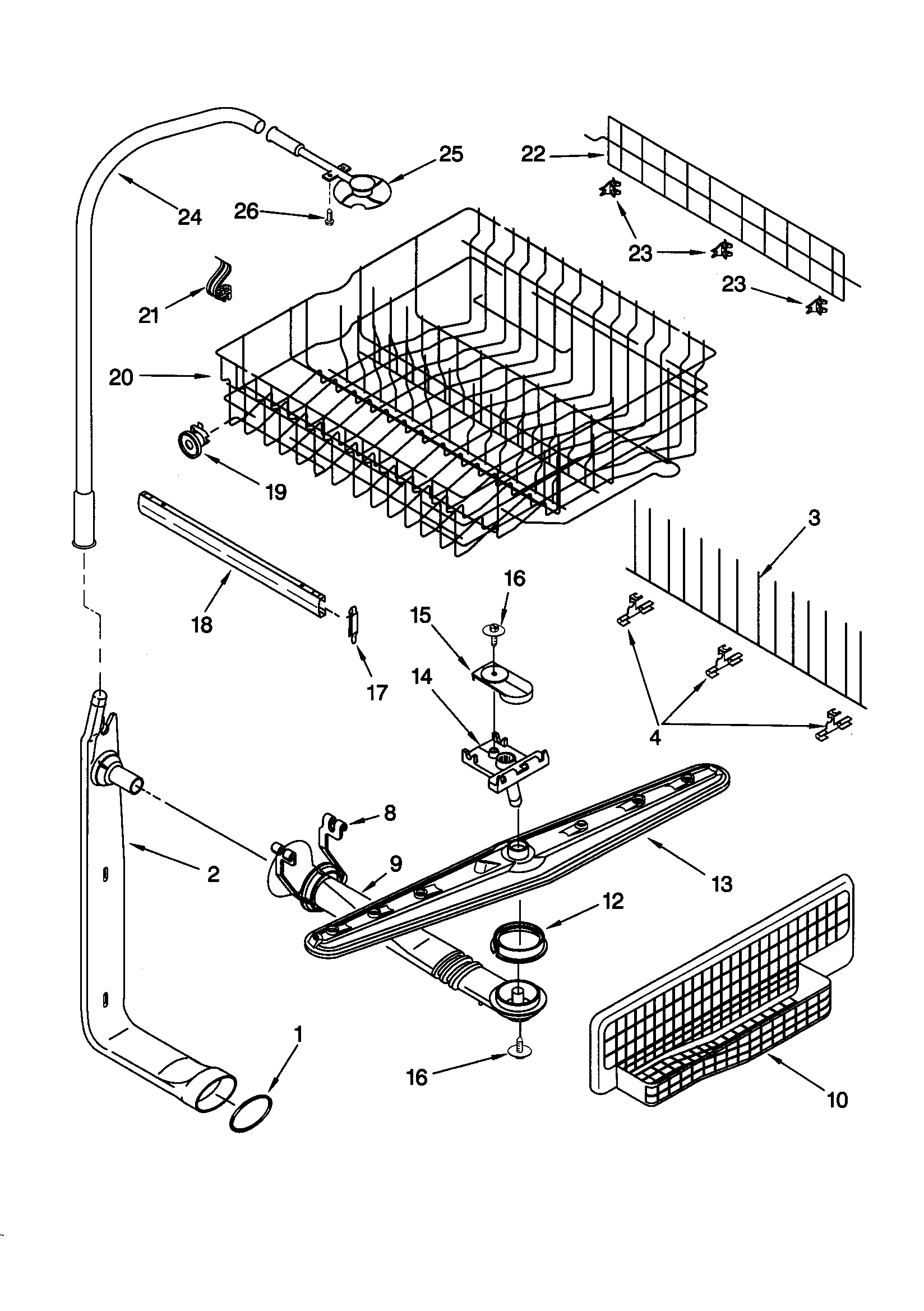 Kenmore 66515955793 upper dishrack/water feed diagram