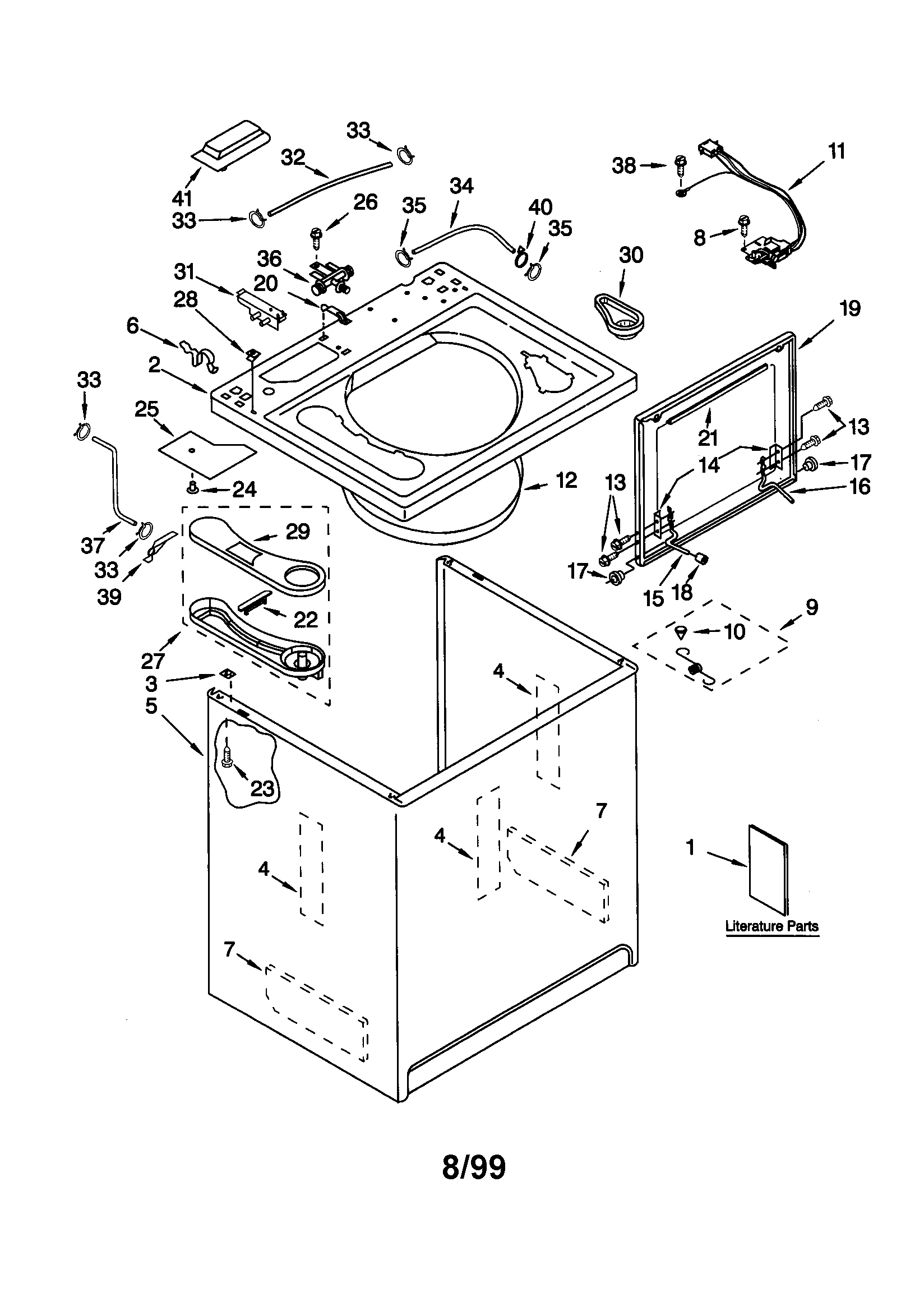 Kenmore 11020096991 top and cabinet diagram
