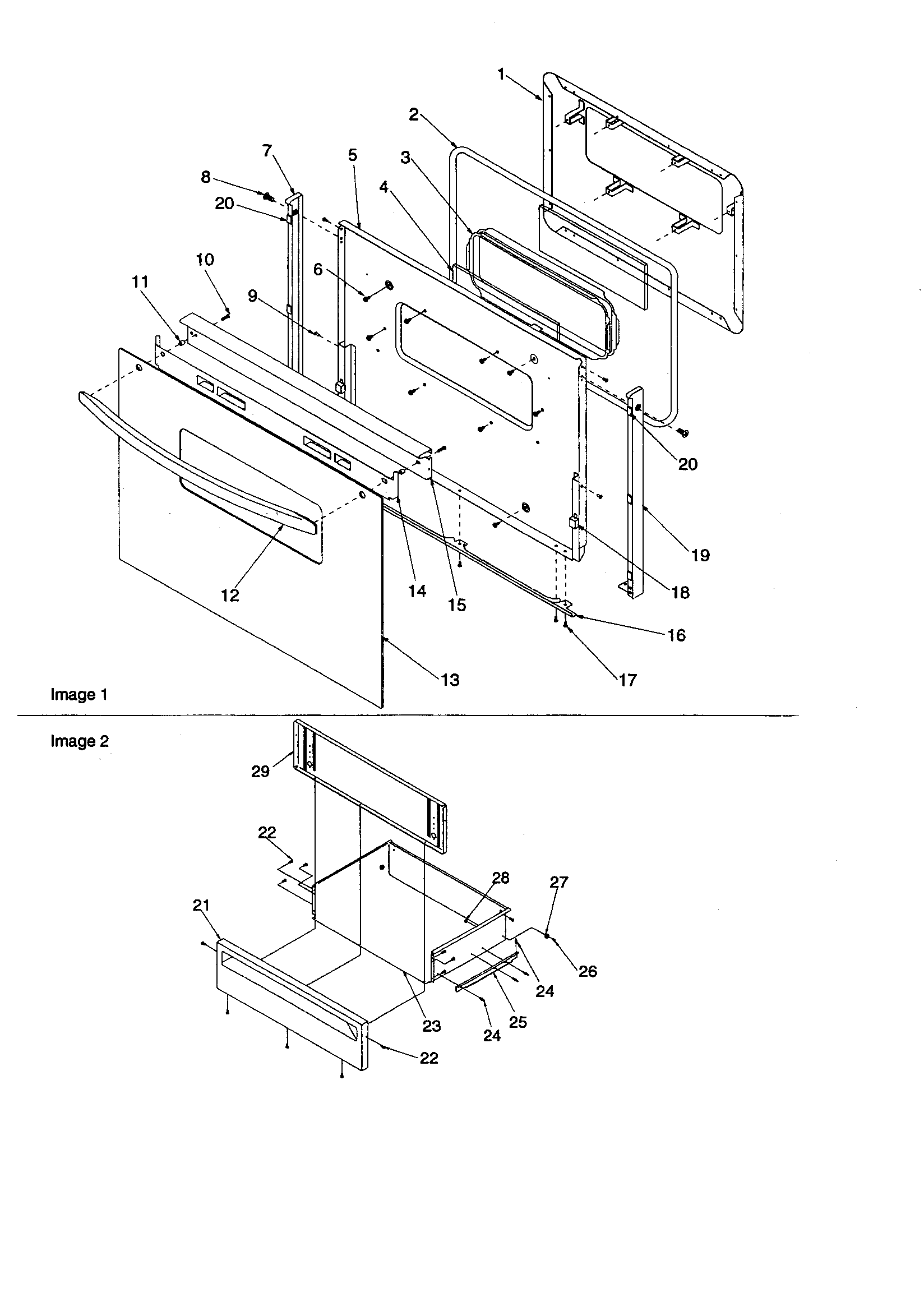 Amana ARTC7003L/P1143690NL oven door and storage door diagram
