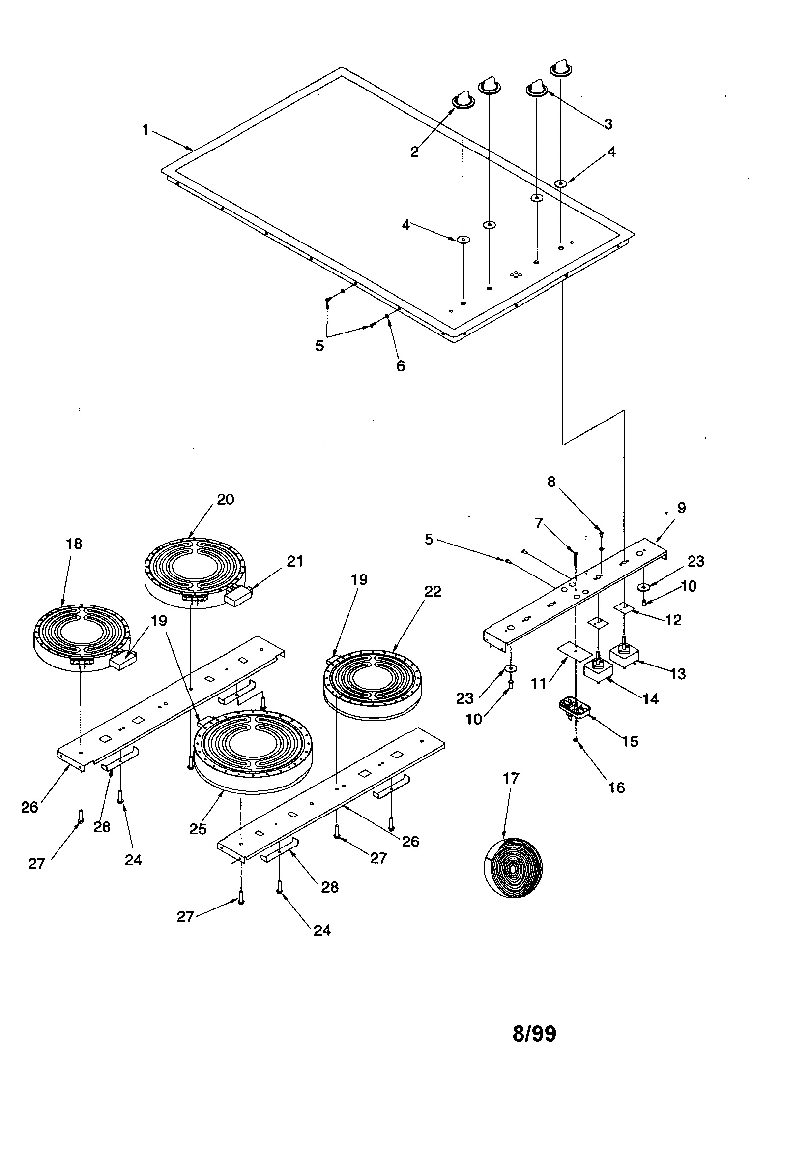 Amana AK2H30W3-P1143705NWW cooktop assembly diagram