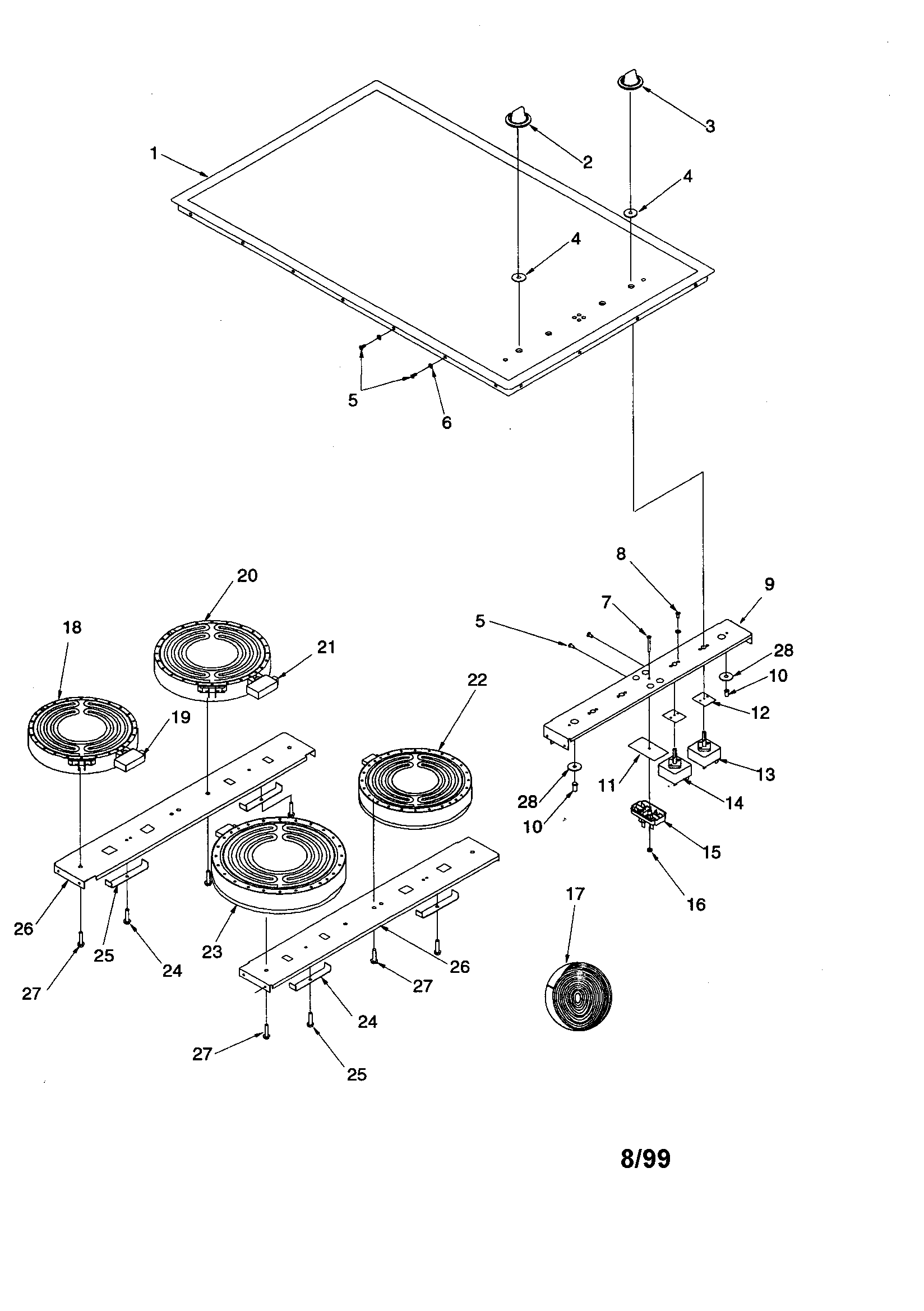 Amana AK2T30W2-P1143707NW cooktop assembly diagram