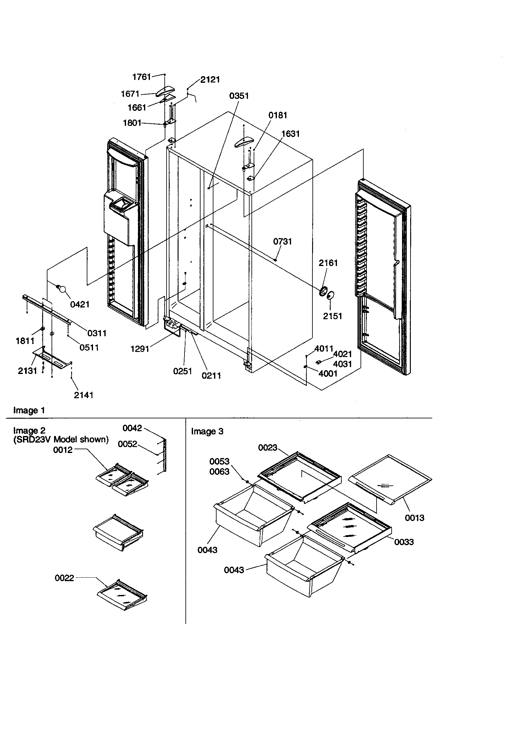Amana SZD23VE-P1315309WE lights/hinges/shelving diagram