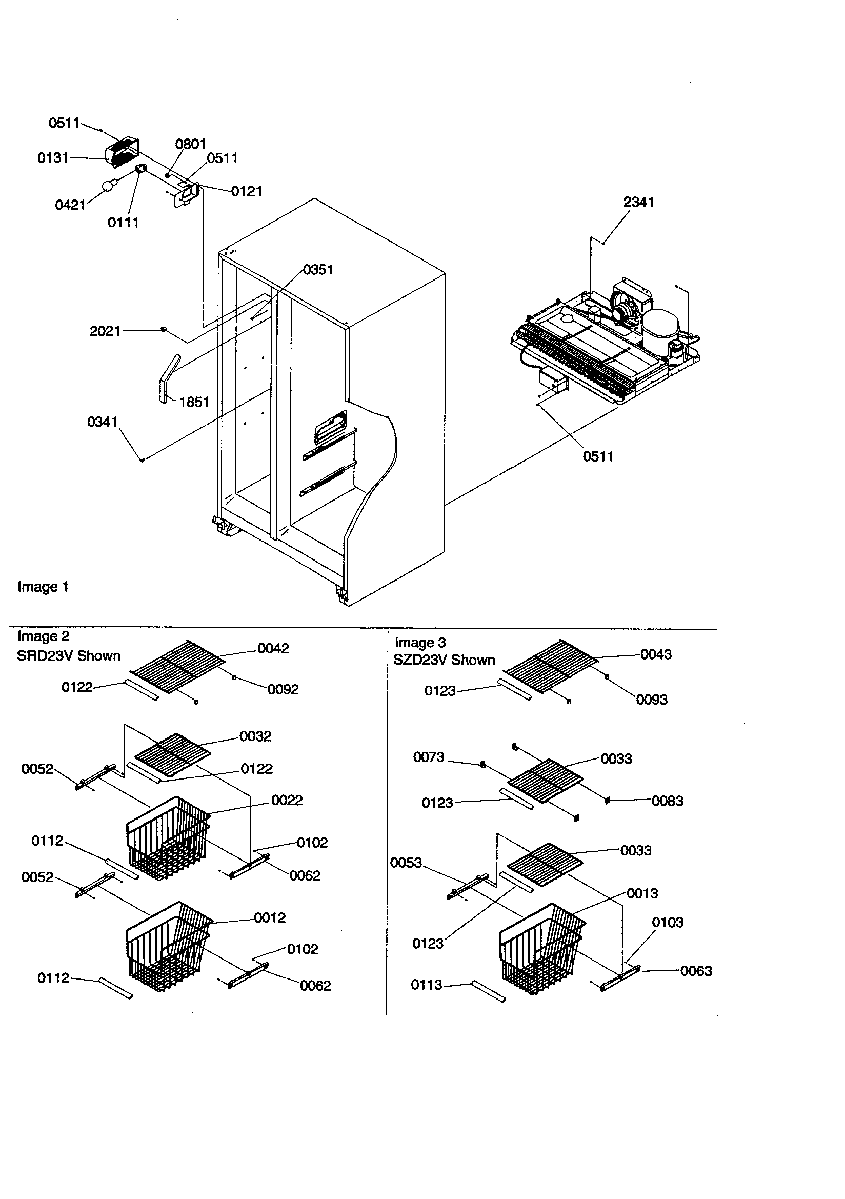 Amana SZD23VE-P1315309WE freezer shelves/lights diagram
