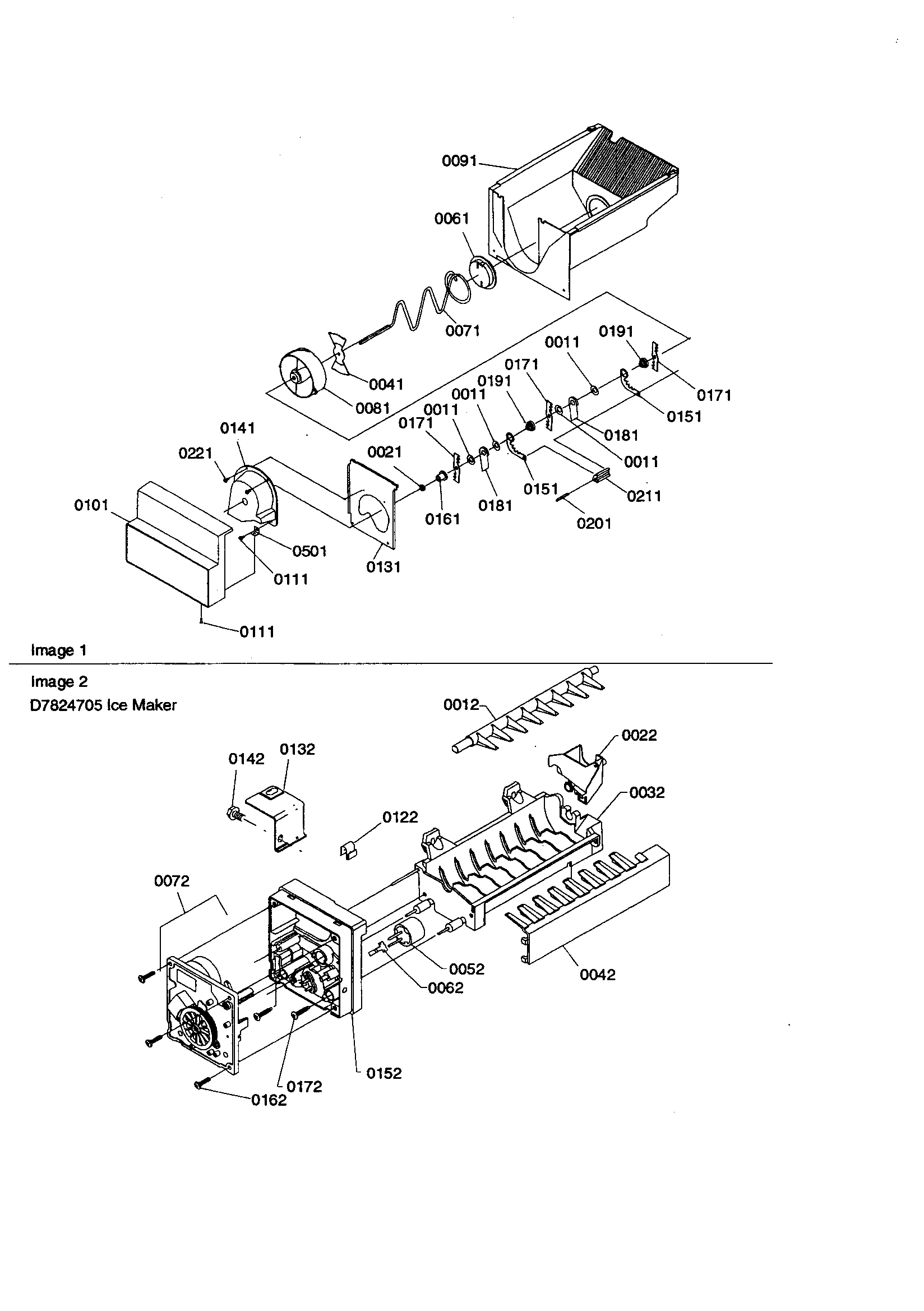 Amana SZD23VE-P1315309WE ice bucket auger/ice maker diagram