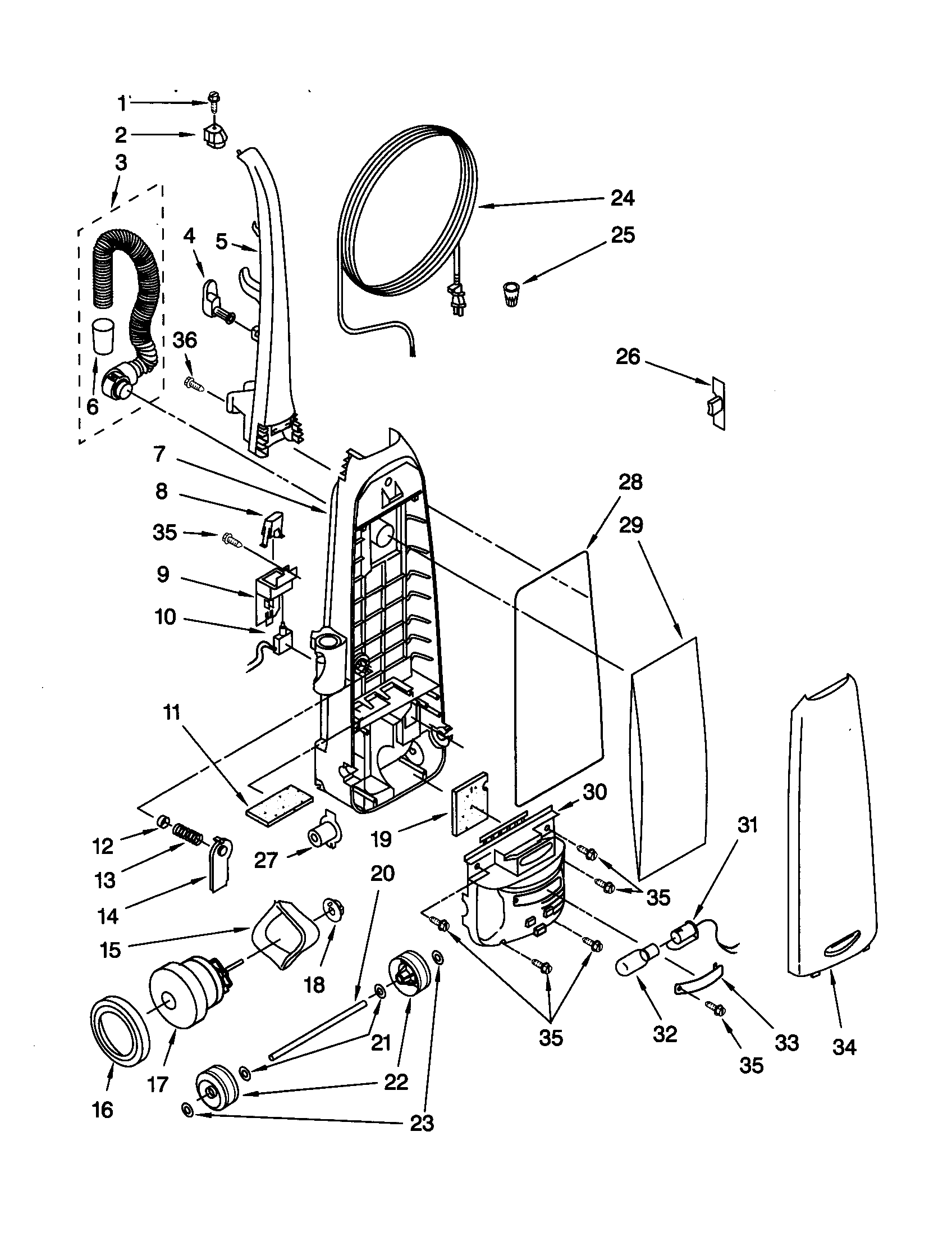 Kenmore 11639099990 dust compartment and motor diagram