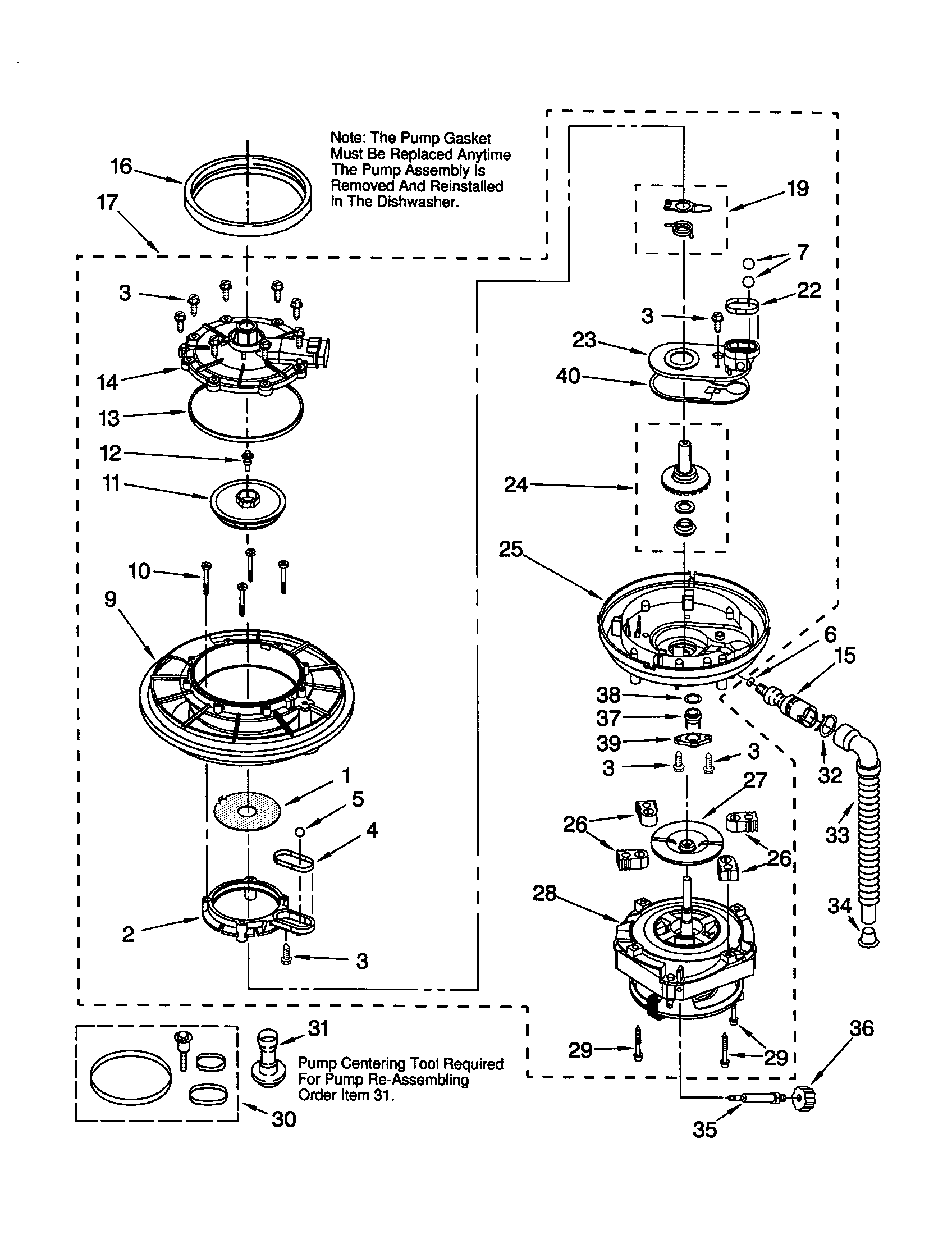 Whirlpool DU920PFGB3 pump and motor diagram