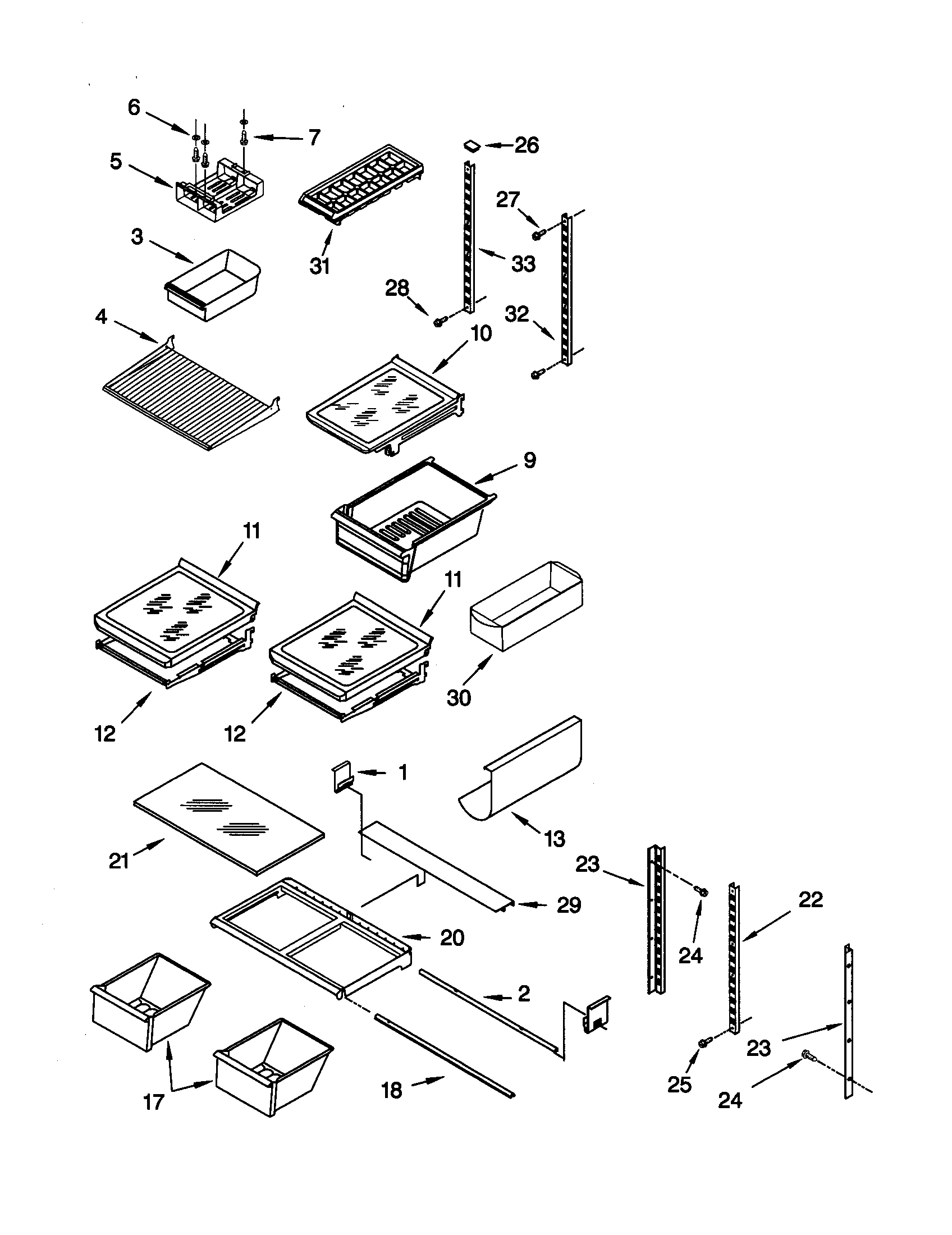 KitchenAid KTRS25KGAL00 shelf diagram