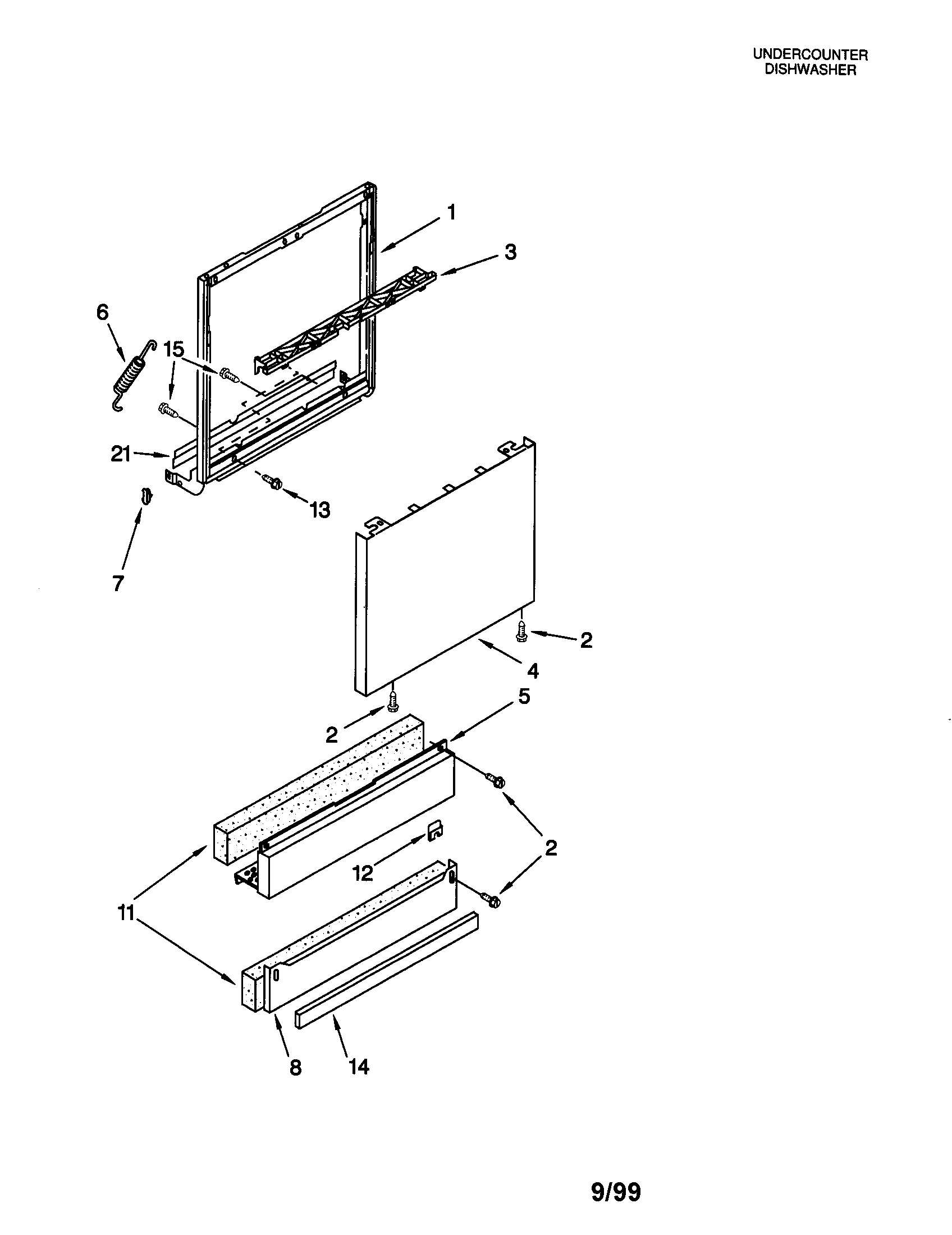 KitchenAid KUDS25SHWH0 door and panel diagram