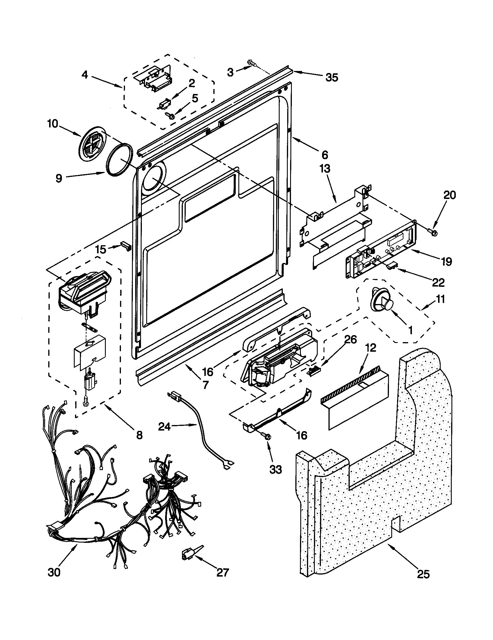 KitchenAid KUDS25SHWH0 door and latch diagram