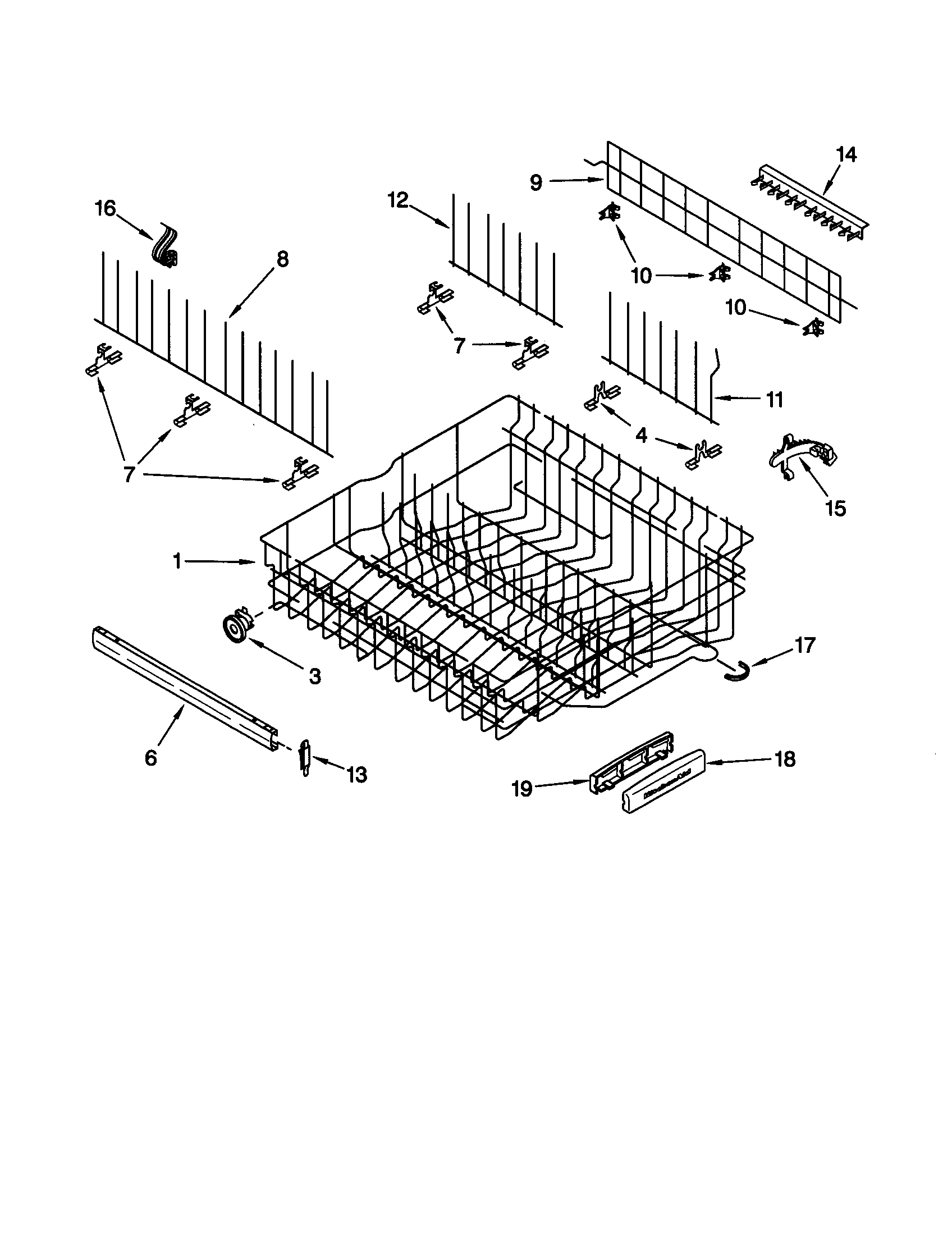 KitchenAid KUDS25SHWH0 upper rack and track diagram