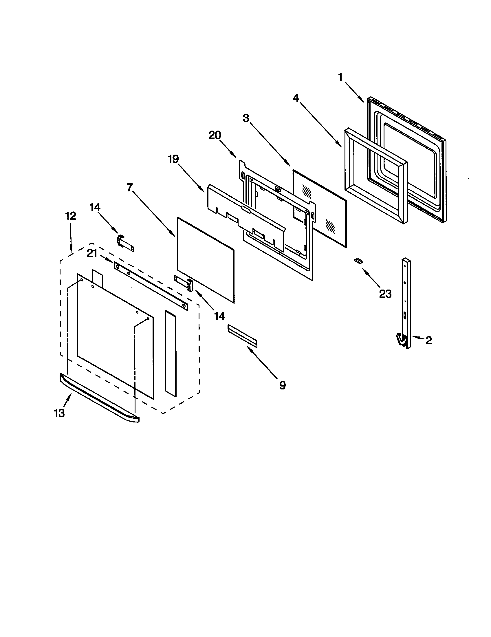 KitchenAid KEBS107DWH7 oven door diagram