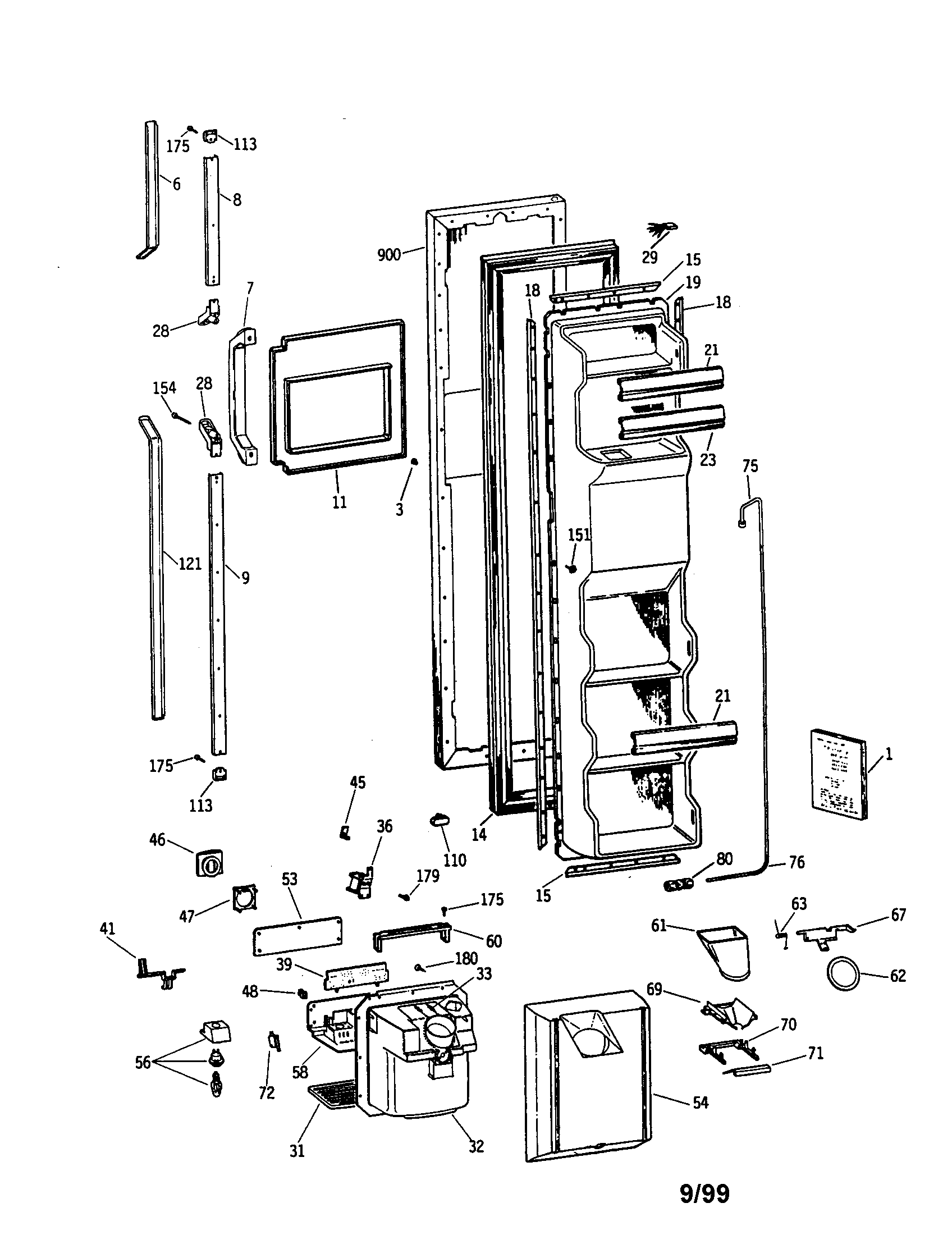 GE TFH24PRSMAA freezer door diagram