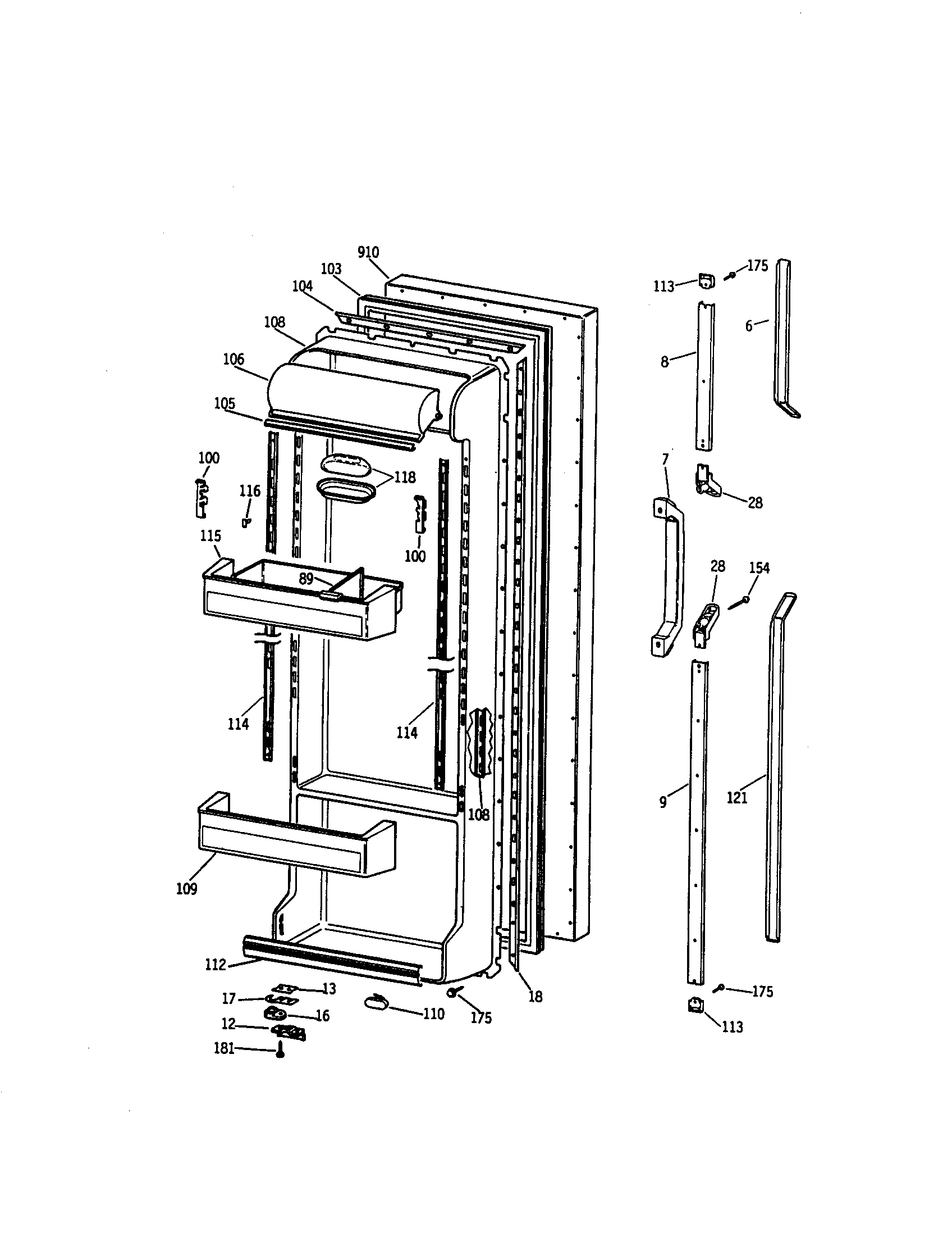 GE TFH24PRSMAA fresh food door diagram
