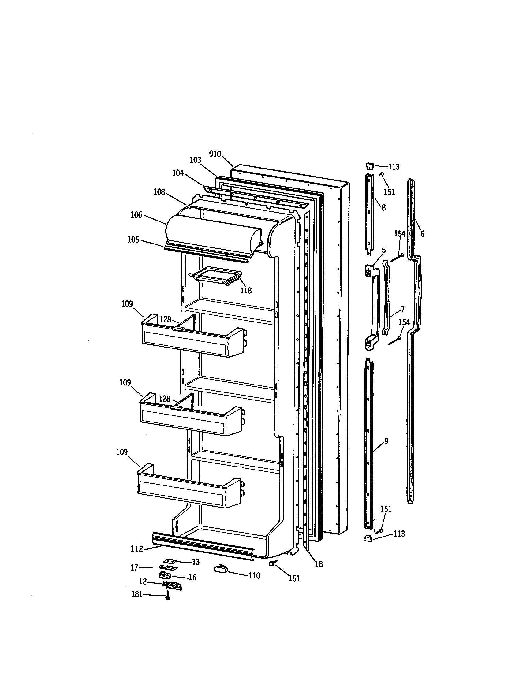 Kenmore 3639452480 fresh food door diagram
