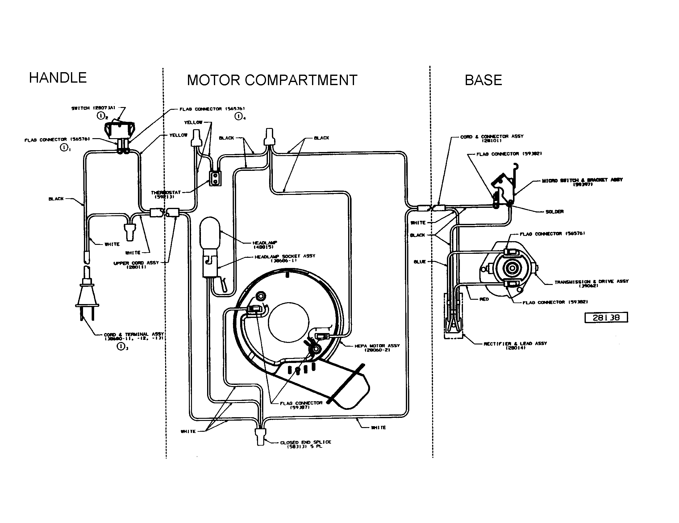 Eureka 5190AT handle/motor compartment/base diagram