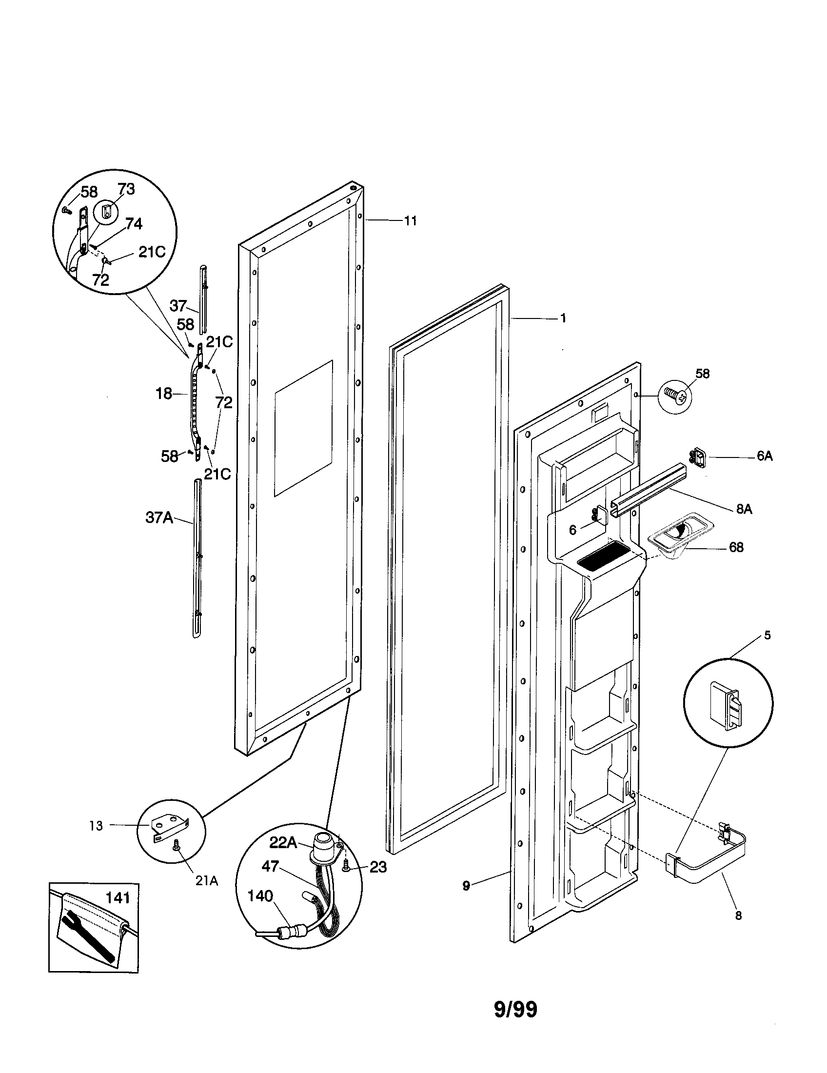 Kenmore 25359682992 freezer door diagram