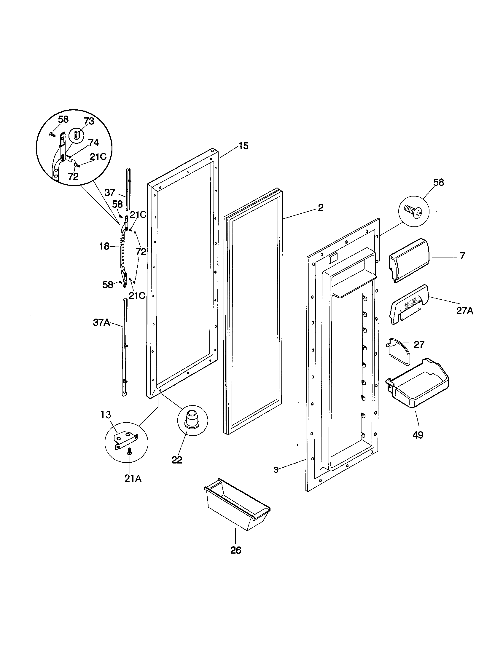 Kenmore 25359682992 refrigerator door diagram