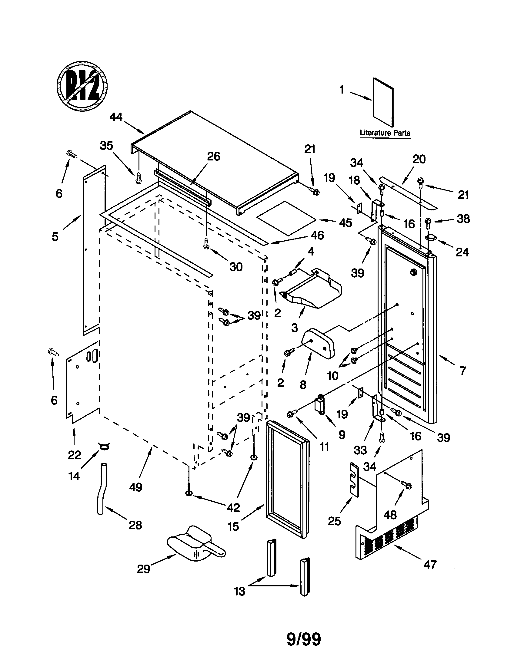 Kenmore 10689485990 cabinet liner and door diagram
