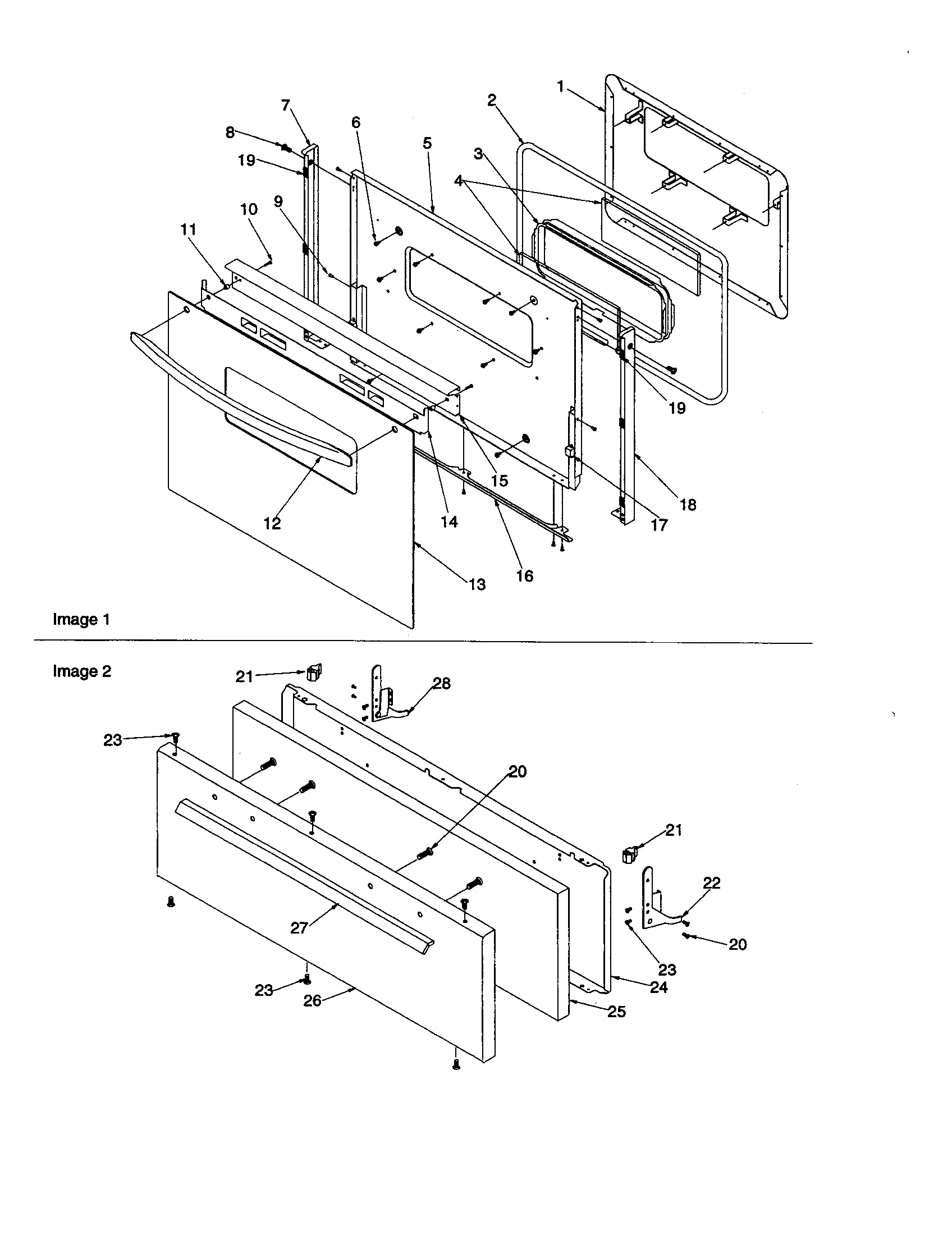Amana ARG3600L-P1143362NL oven door and broiler door diagram