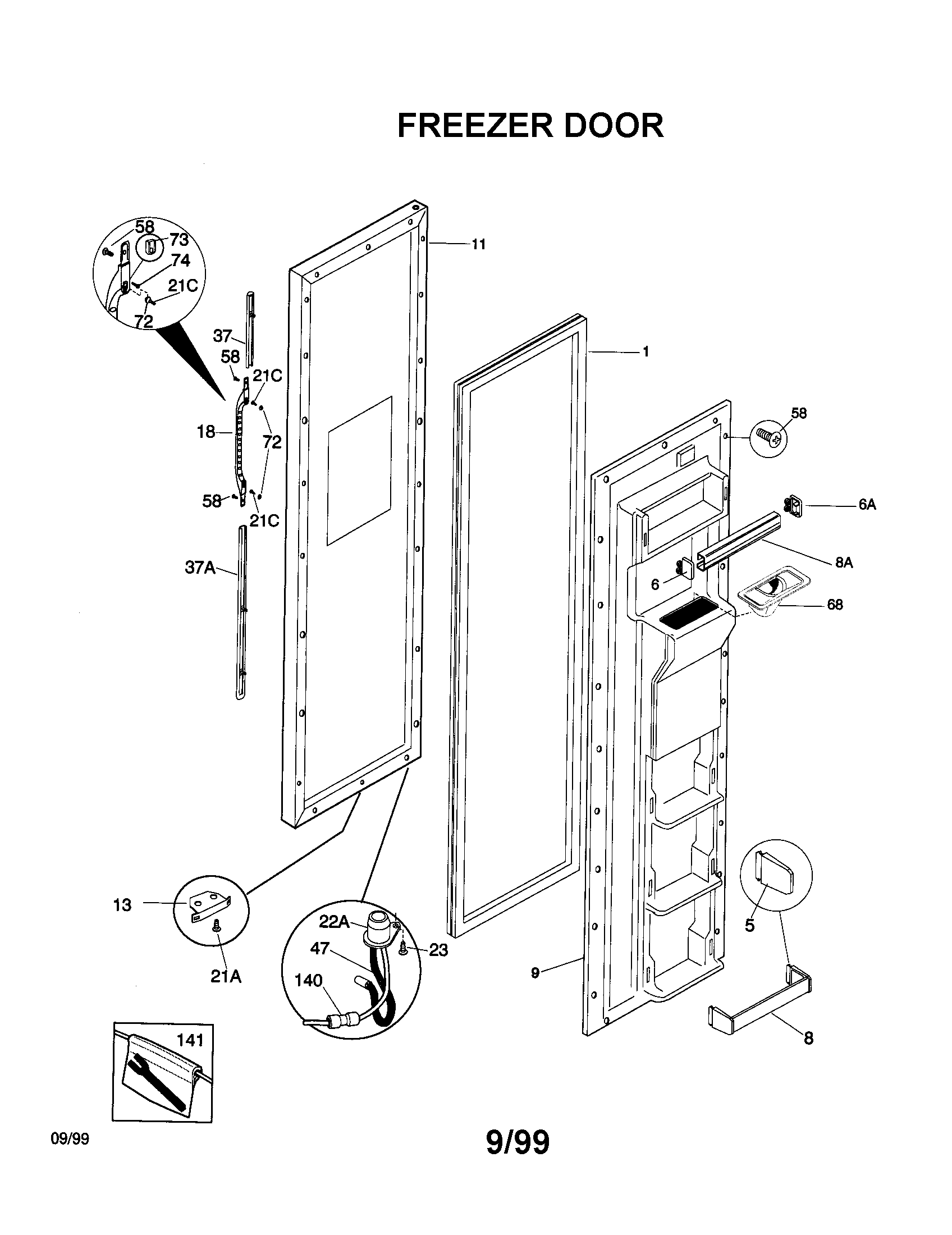 Kenmore 25358085898 freezer door diagram