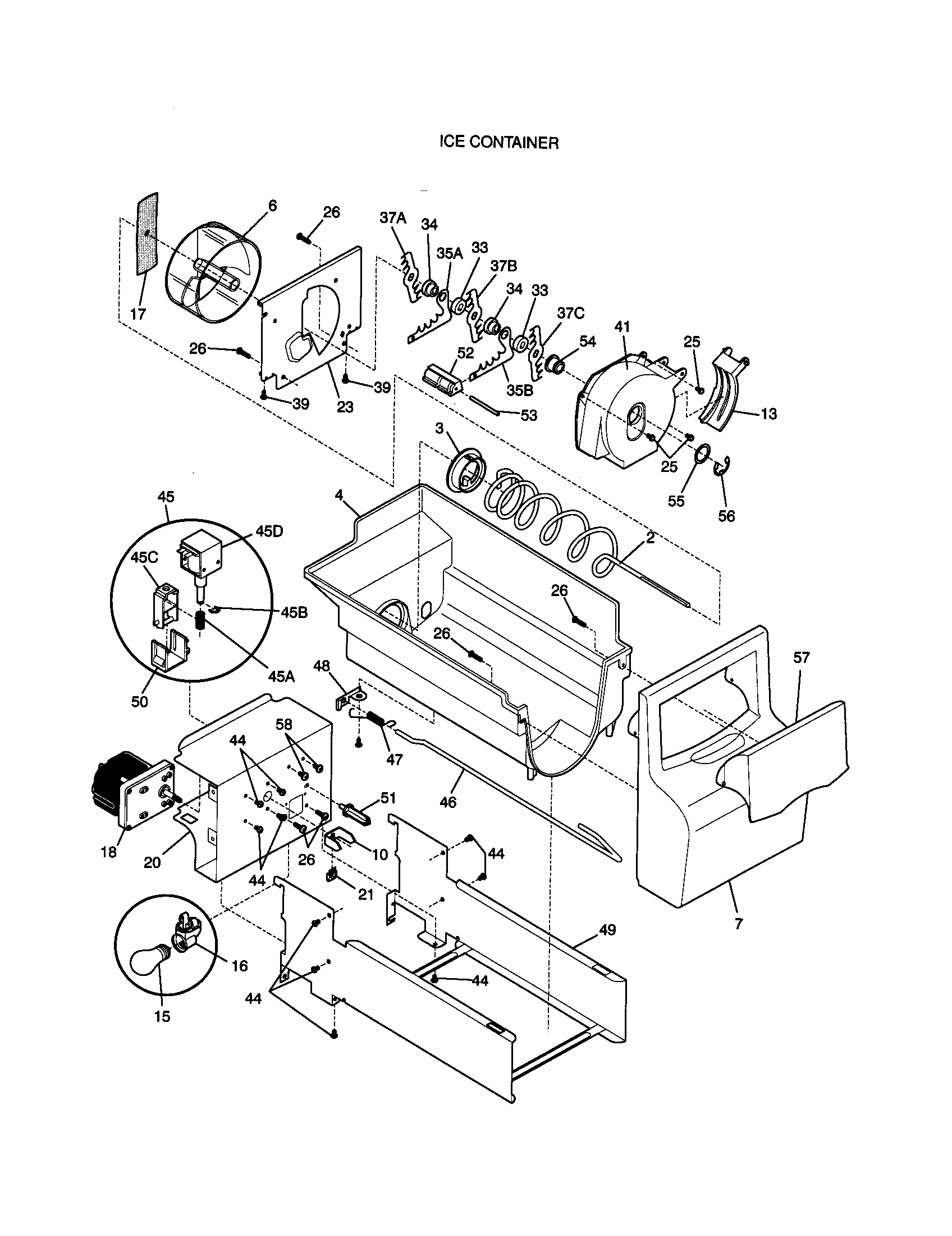 Kenmore 25358085898 ice container diagram