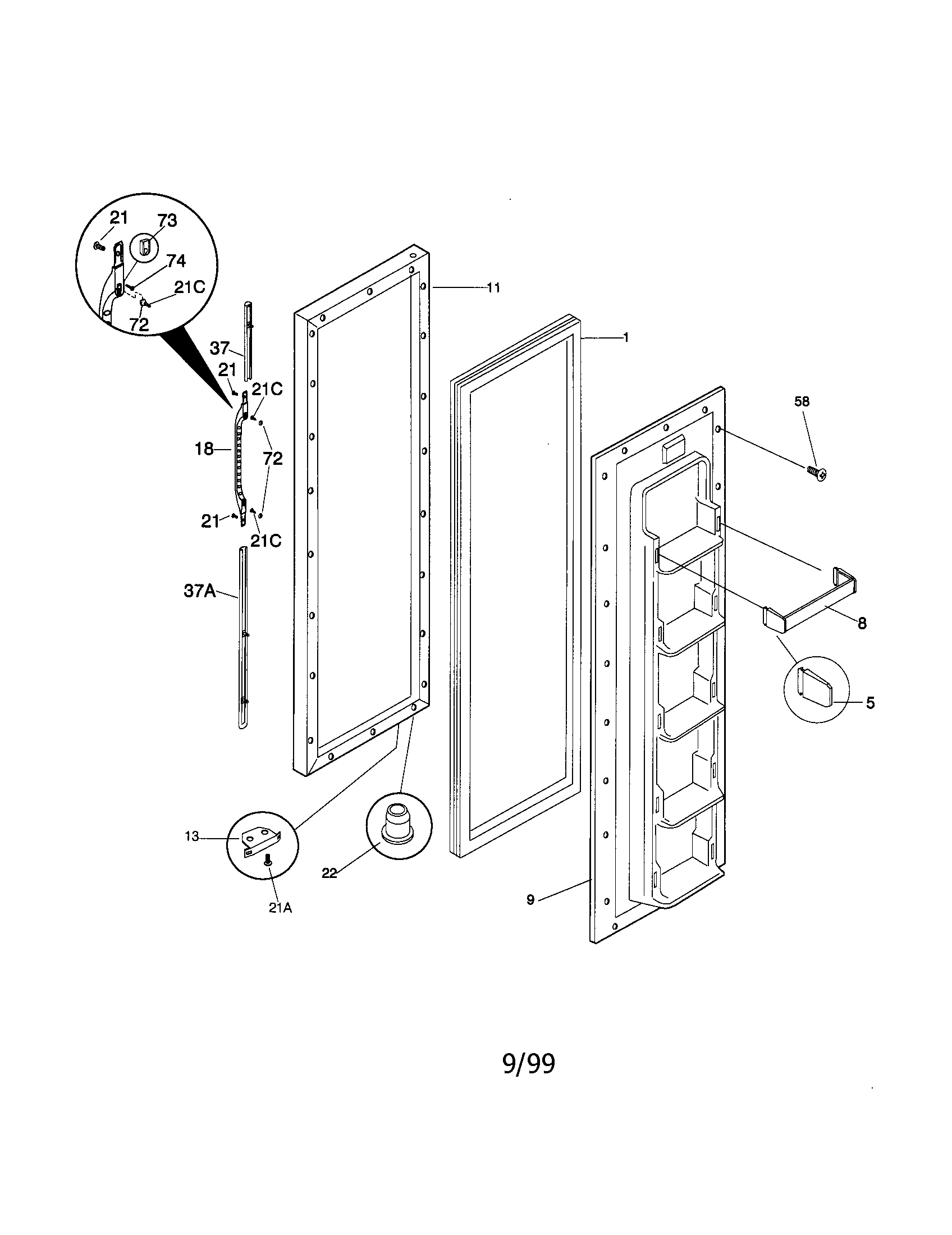 Kenmore 25348027892 freezer door diagram