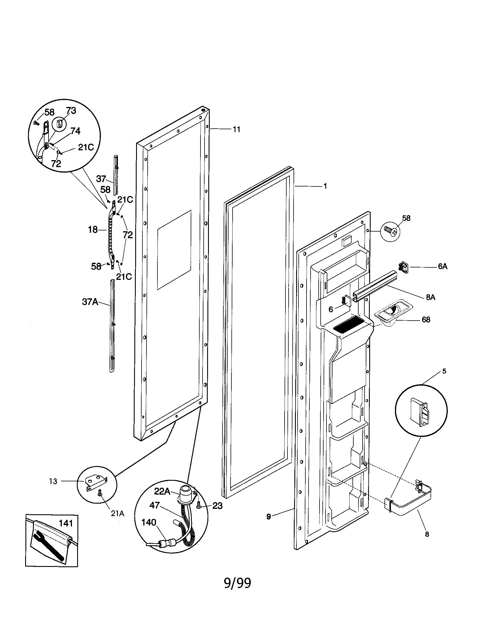 Kenmore 25359683992 freezer door diagram